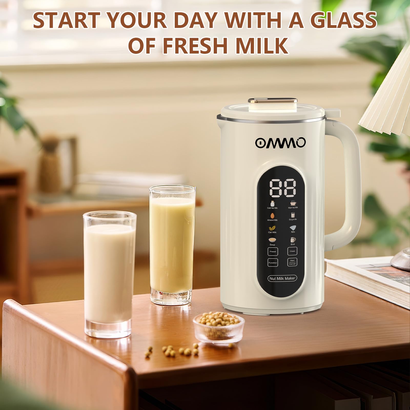 OMMO 10 in 1 Nut Milk Maker Blender, 35oz Soy Milk Maker with Large Screen/10 Blades for Hot/Cold Almond Oat Soybean Milk Maker, 12 Hours Timer/Self-Cleaning, Includes Recipe Book-Accessories