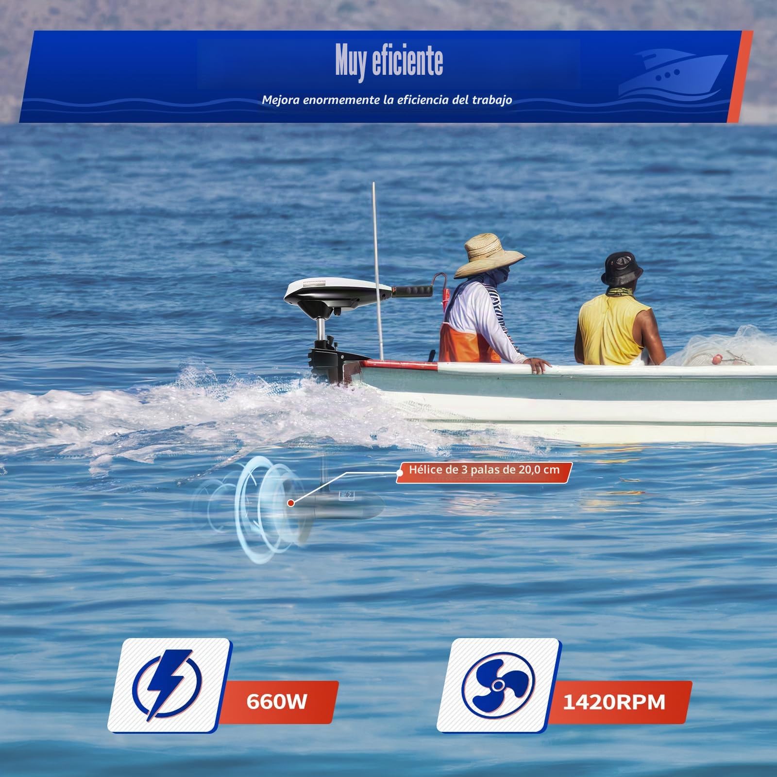 Motor fueraborda eléctrico ET65L 12V, 66lbs de empuje Motor de bote con mango telescópico, 5 marchas hacia adelante y 2 marchas hacia atrás, motor de cobre puro Hélice de 3 palas para botes neumáticos