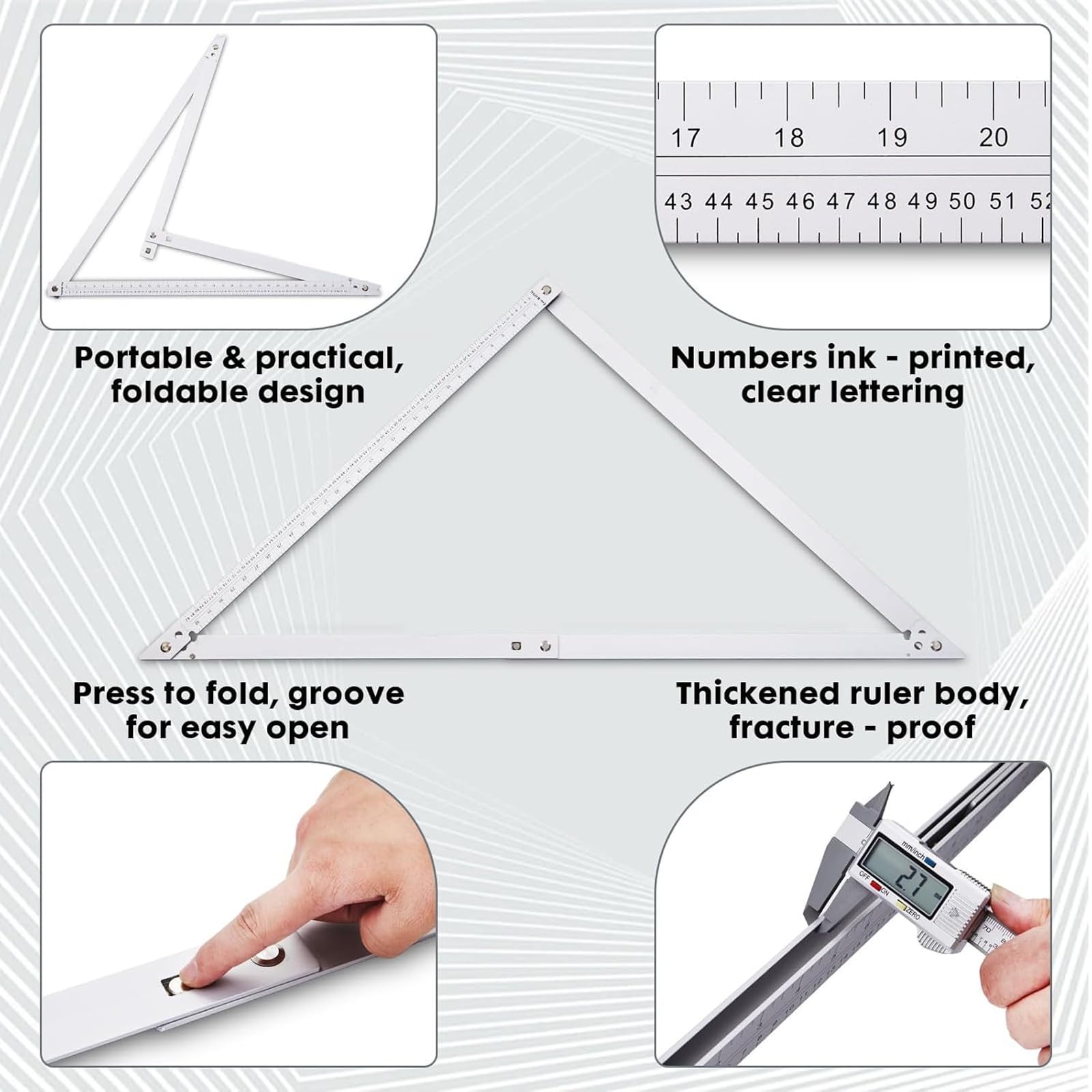 Herramienta De Medición De ángulo De Regla Triangular De Aluminio Plegable