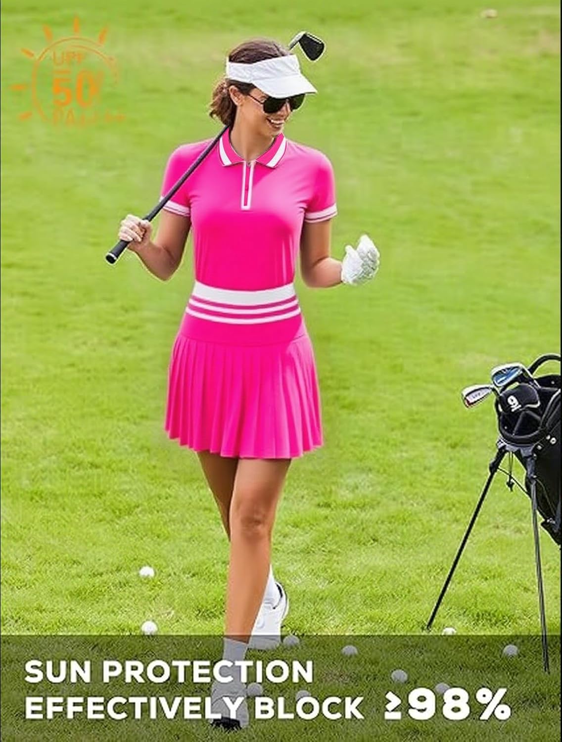 Tennis Skirt Sets for Women Zipper Color Block High Waisted Golf Polo Two Piece Skirt Set Women 2 Piece Outfits - Image 4