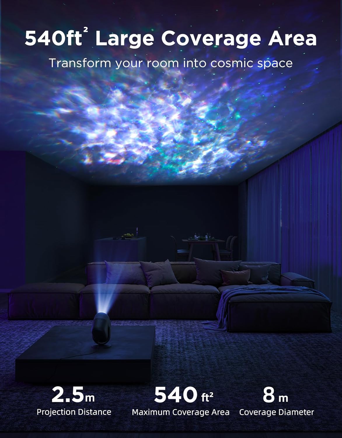 Govee Star Projector Lights, 7-Zone Colorful Nebula Effect, Work with Matter, 540ft² Coverage, LED Ceiling Lights for Bedroom, 50+ Scenes, 18 White Noise, Room Decor, Gifts for Kids, Sleep Lamp - Image 4