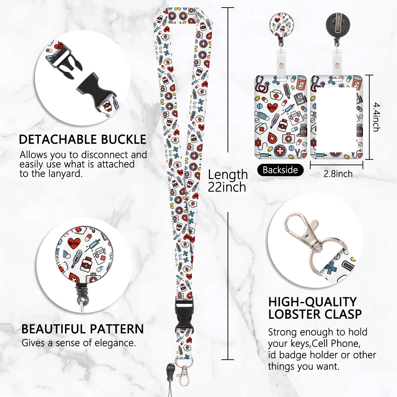 Lanyard Card Holder ID Badge, Porta Tarjetas Identificativas Tarjetero, Cordón Desmontable Retráctil con Clip, Cordón de Cuello Retráctil para Enfermera, Profesora y Alumno (Estilo 20)