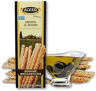 Alessi Sesame Autentico Italian Breadsticks - Crispy Low Fat with Extra Virgin Olive Oil, 4.4oz Pack of 12