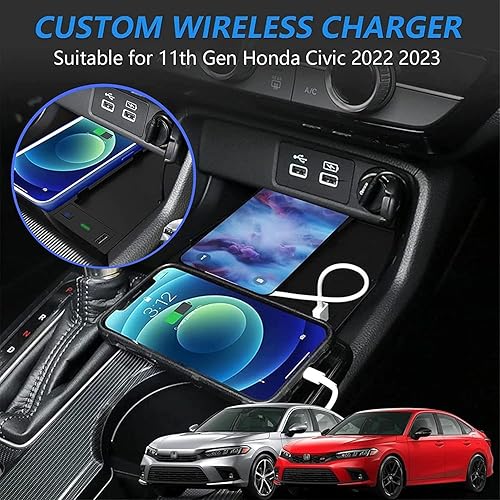 Miniatura 2 de Braveking1 Cargador inalámbrico de coche para Honda Civic Hatchback Si Coupe tipo R 2022 2023 cargador de teléfono de carga rápida para nuevo panel