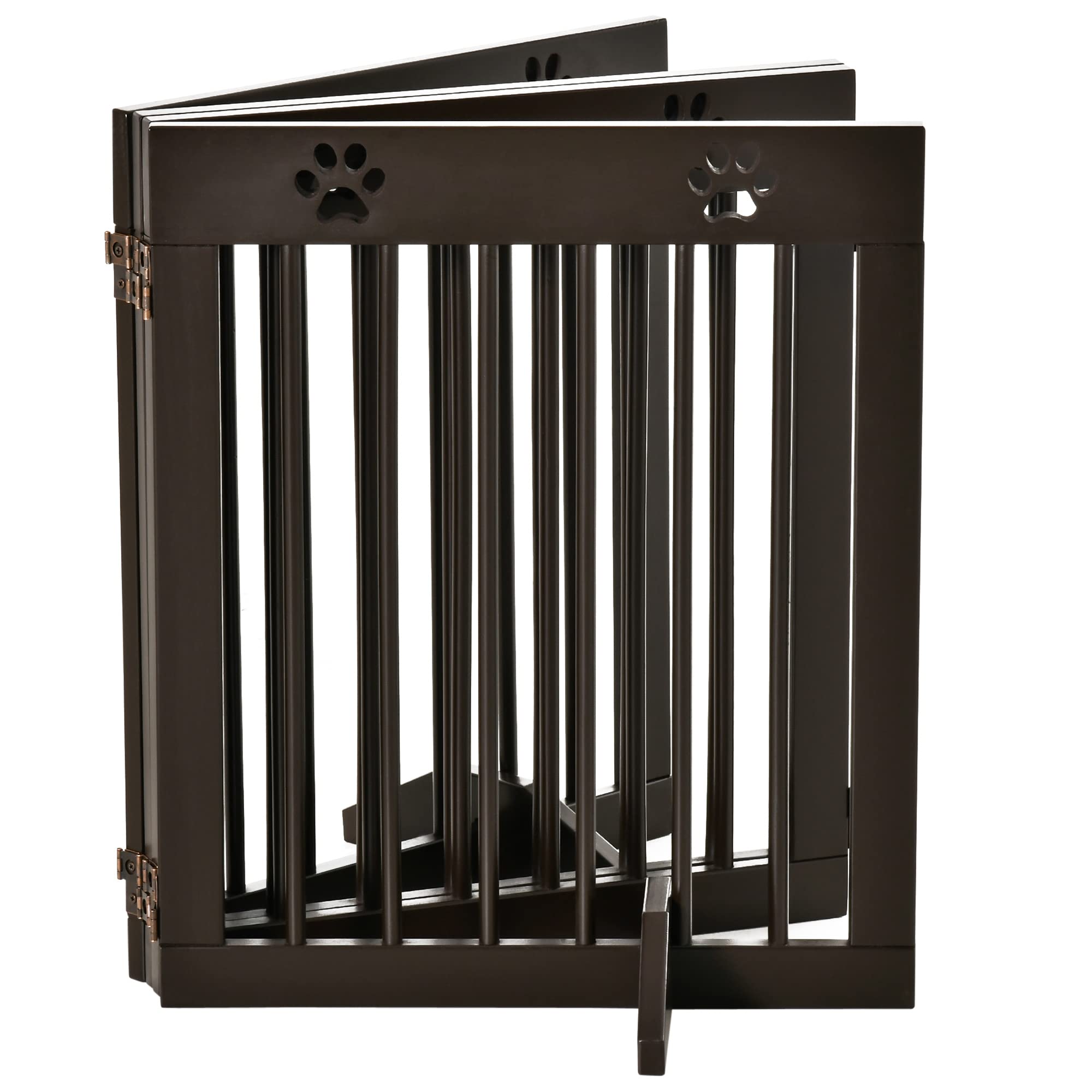 PawHut Cancellino per Cani Taglia Piccola in Legno Pino 204x30x61cm Marrone | Pieghevole, Piedini Rimovibili, Cancelletto di Sicurezza