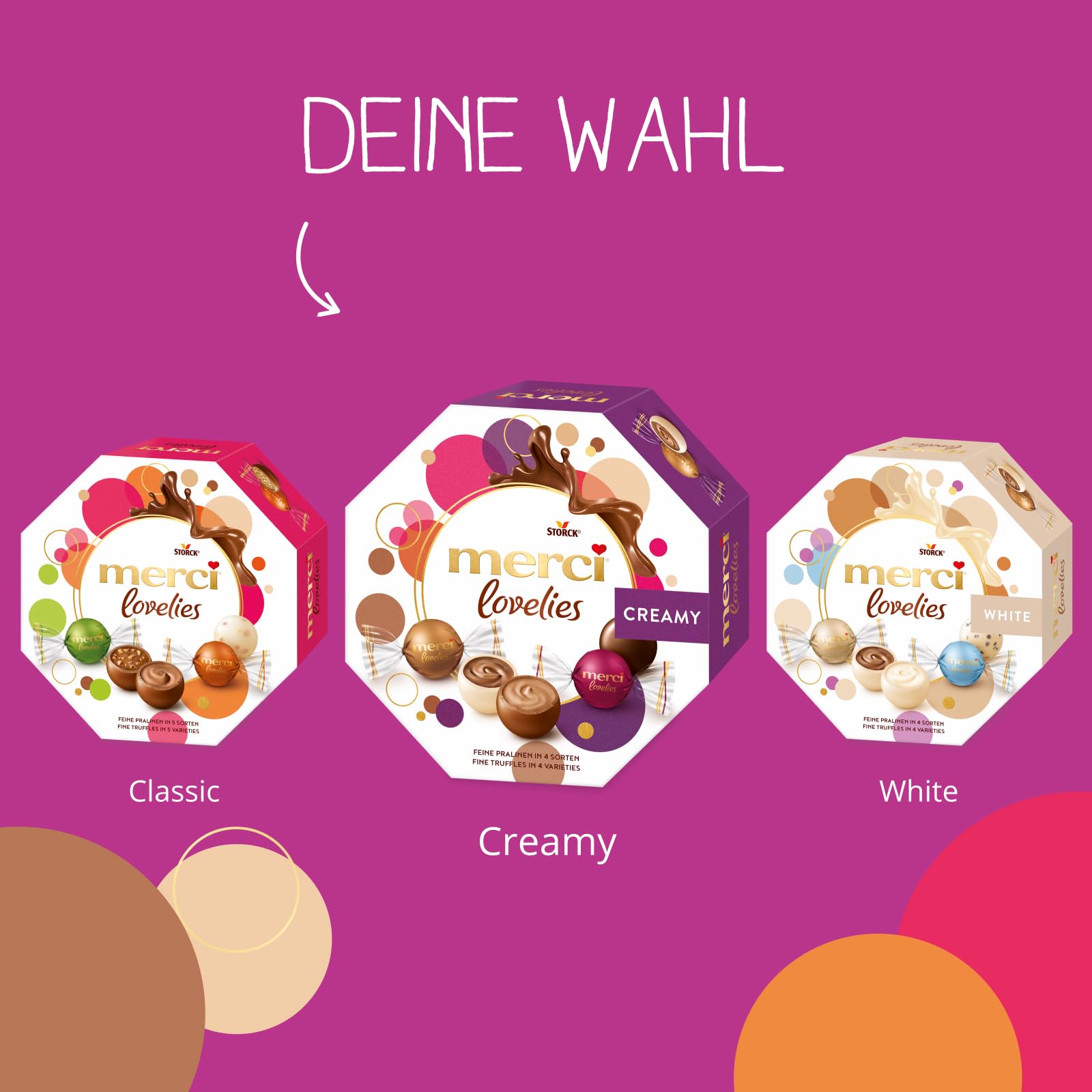 merci lovelies Creamy - 1 x 185g - Mélange de chocolats avec spécialités de chocolat farci