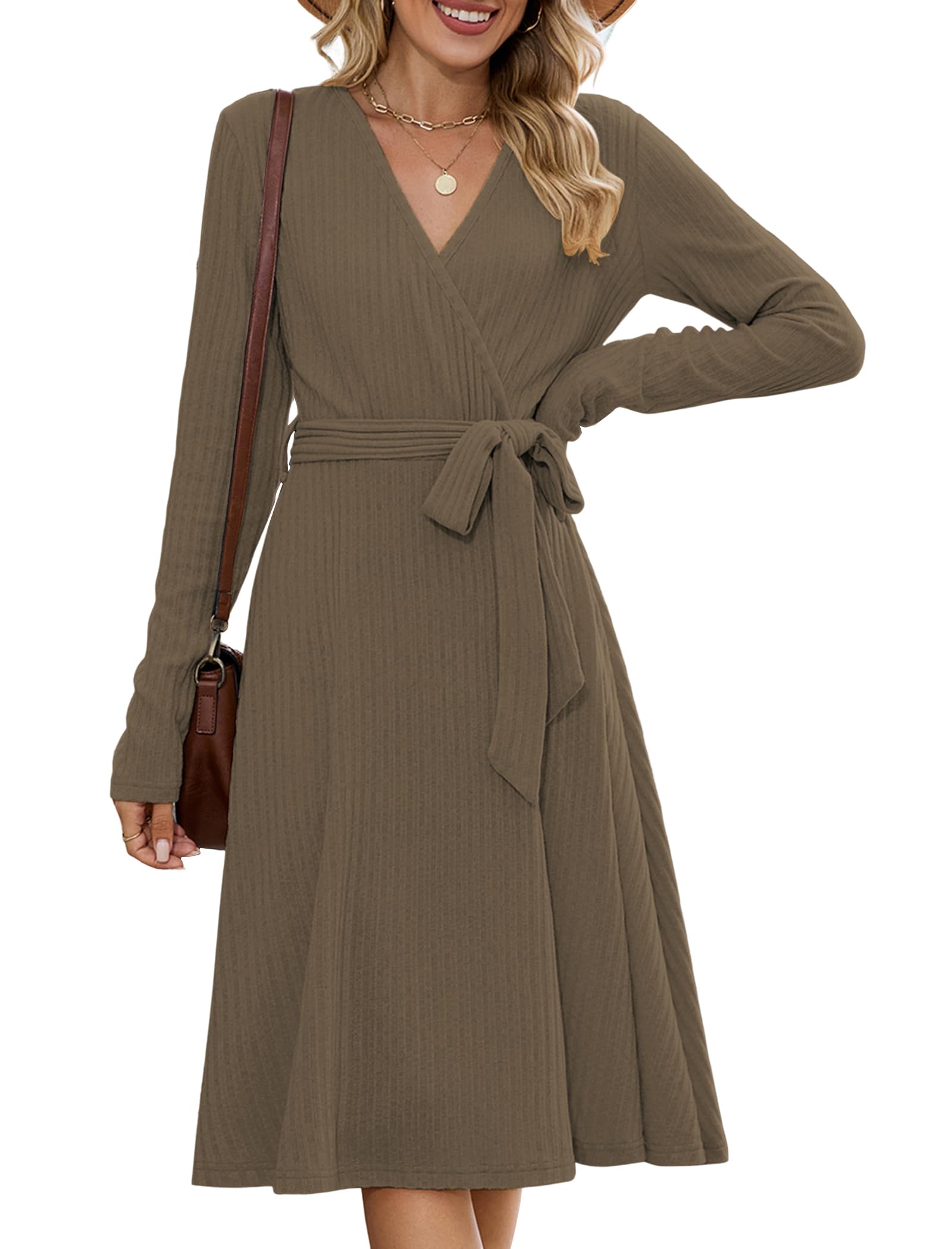ZAFUL Casual Dresses for Women Sexy V Neck Wrap Sw...