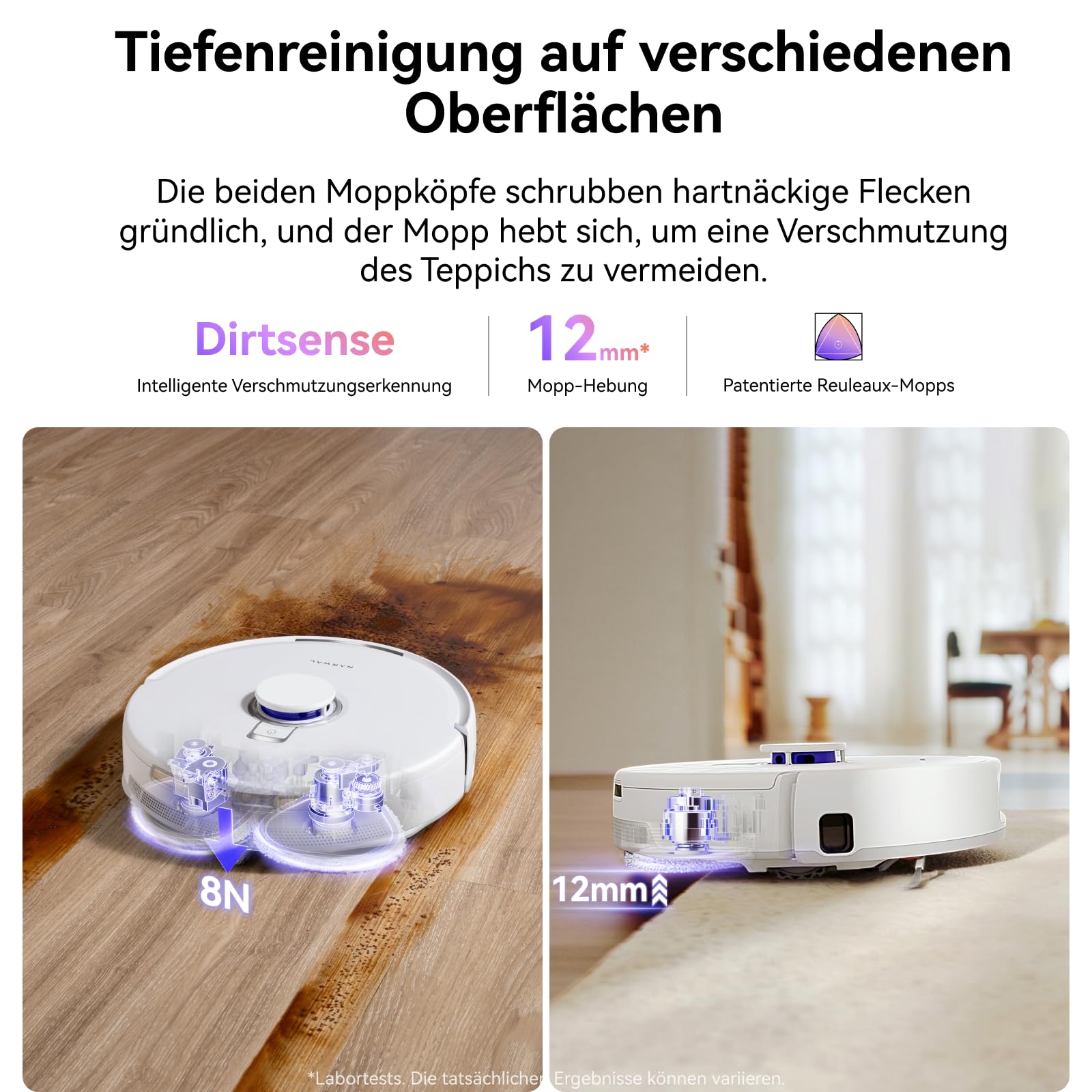 NARWAL Freo Z10 Saugroboter mit Wischfunktion, 15.000 Pa, 75°C heißes Wasser Mop Waschen, Auto-Trocknung Entleerung, Intelligente Hindernisvermeidung, Anti-Tangle-Bürsten Für Tierhaare