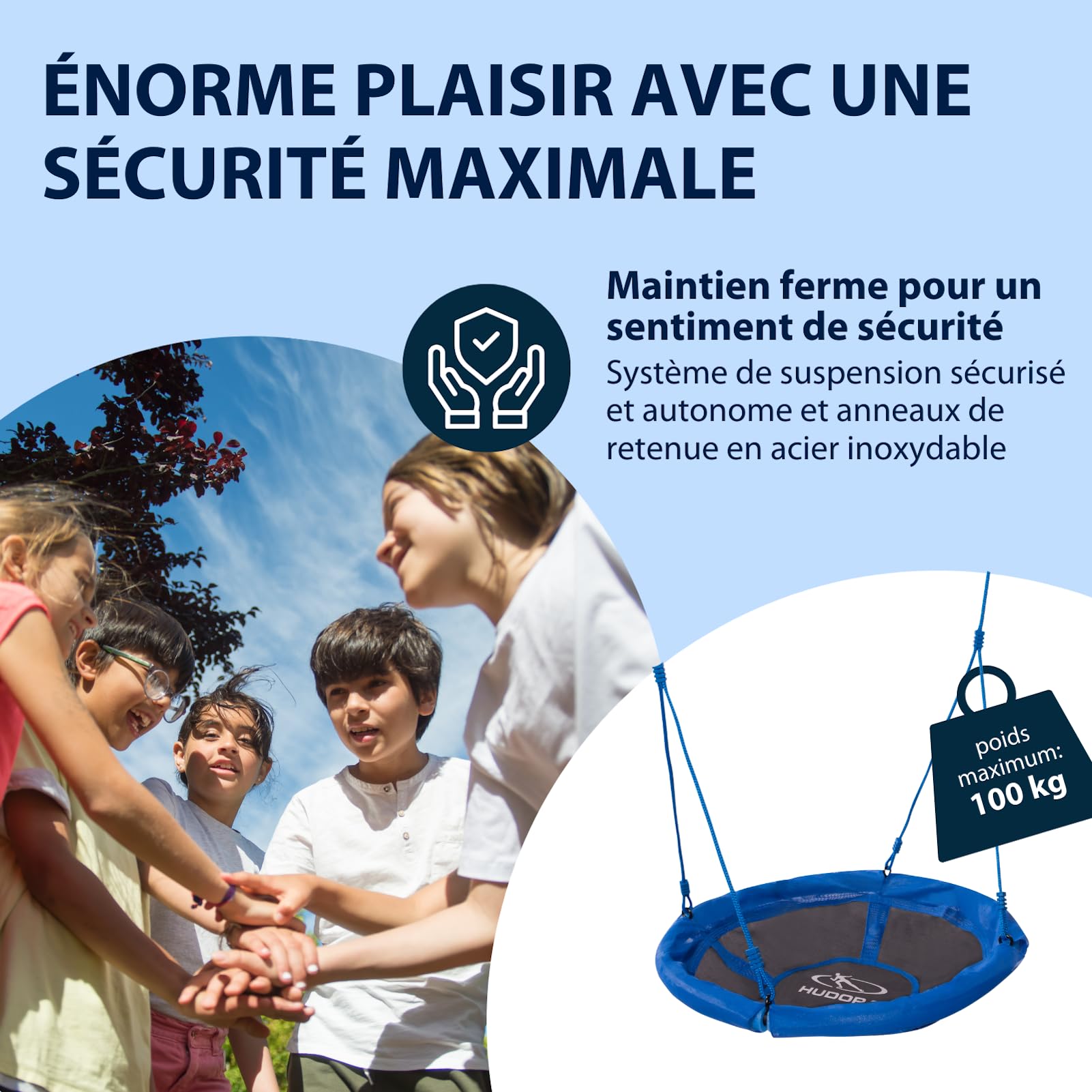 HUDORA Balançoire Nid 90 - Balançoire nid en Plastique pour jusqu'à 100kg - Balancelle Suspendue de 90cm de diamètre pour intérieur et extérieur