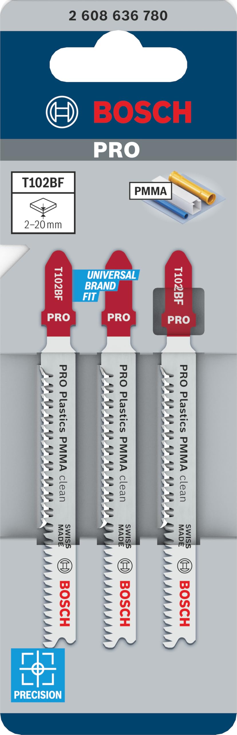 Bosch Professional 3x Lame per seghetto alternativo Expert T 102 BF Clean for PVC (per Fogli acrilici PMMA, accessorio Seghetto alternativo)