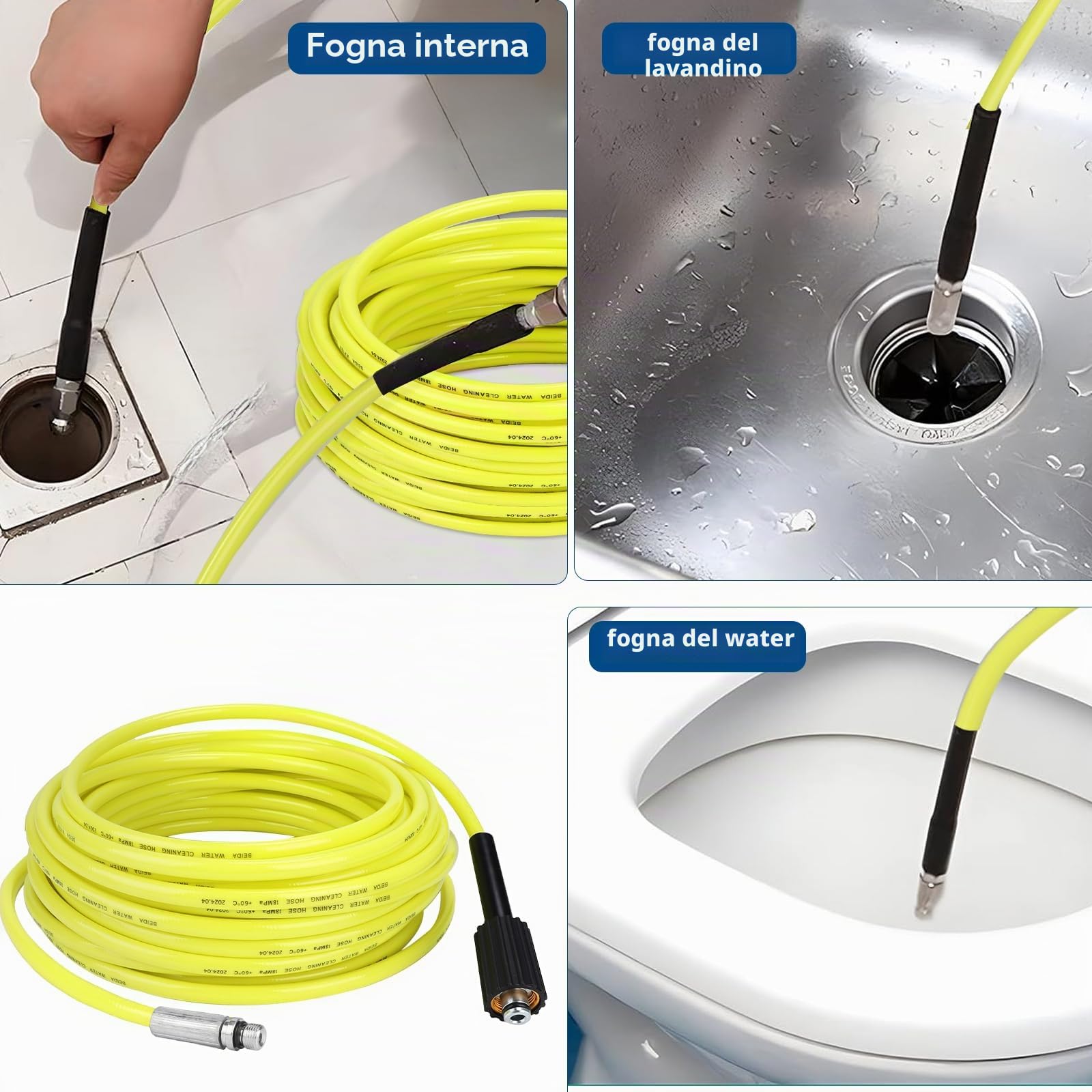 SWAWIS Sonda Sturatubi per Idropulitrice 10M 180bar Sonda Sturatubi Tubo Idropulitrice Accessori Idropulitrice con Ugelli Rigidi + Rotanti, Adattatore per Kärcher K2 K3 K4 K5 K6 K7 Idropulitrici