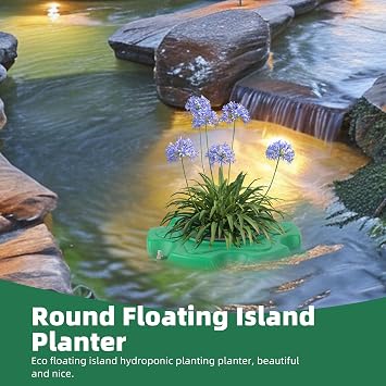 Floating Pond Planter Basket, Floating Garden Platform, Aquatic Plant Fish Barrier Floating Island, Pond Islands Aquatic Plant Flower Pot for Ponds and Water Features (Round B, 3Baskets)