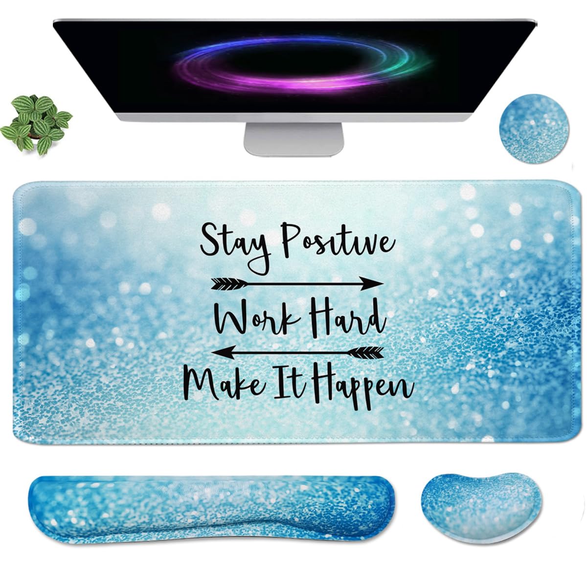 Alfombrilla de mouse grande 4 en 1 para juegos, almohadilla reposamuñecas para teclado y alfombrilla de mouse con soporte de muñeca, alfombrilla de escritorio extendida impermeable para el hogar