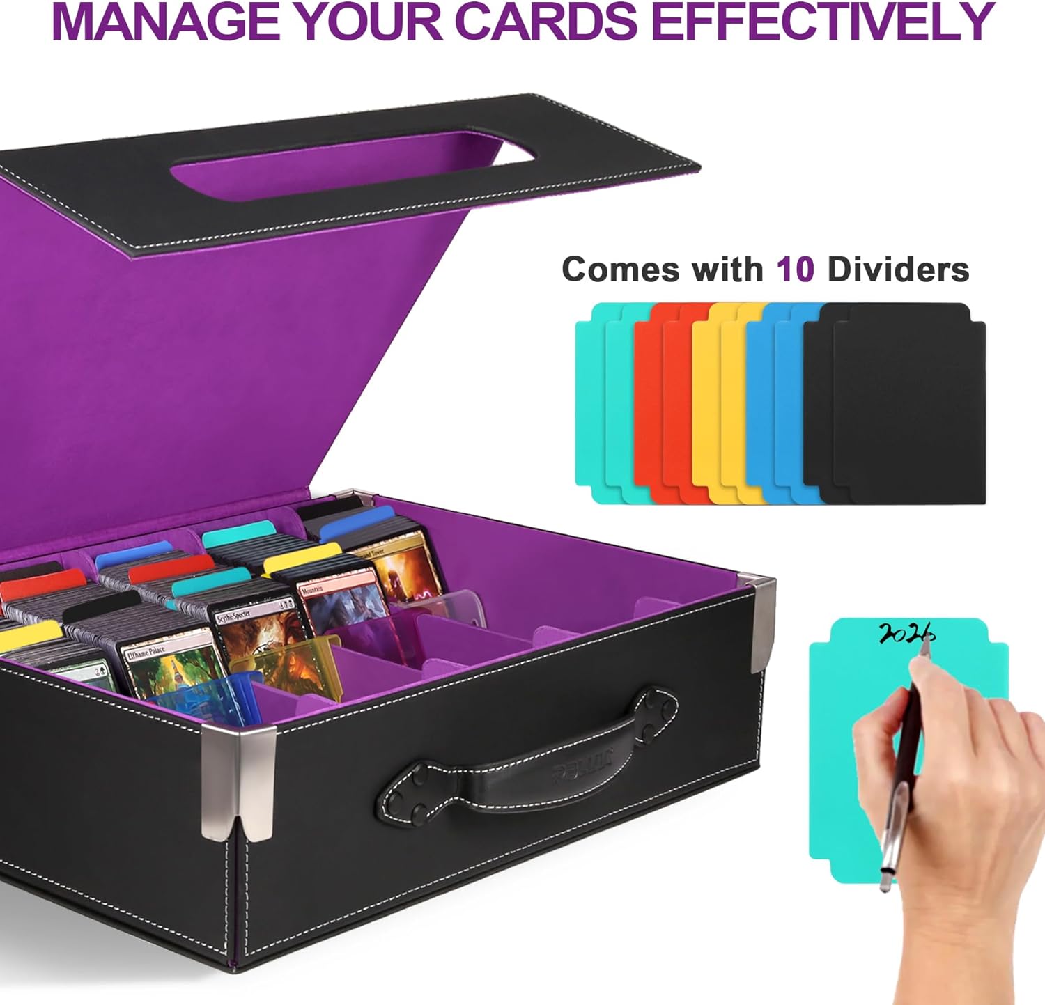 Card Storage Box, 5-Row Folding Card Case, Portable Handheld Card Case, Holds Over 3,900 Cards, Compatible with Yu-Gi-Oh!, TCG, MTG, and Magic: The Gathering (PU Leather - Black)