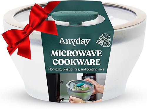 Anyday Utensilios de cocina para microondas y recipiente de vidrio de 4 tazas con tapa de vidrio, almacenamiento profundo de alimentos sin plástico