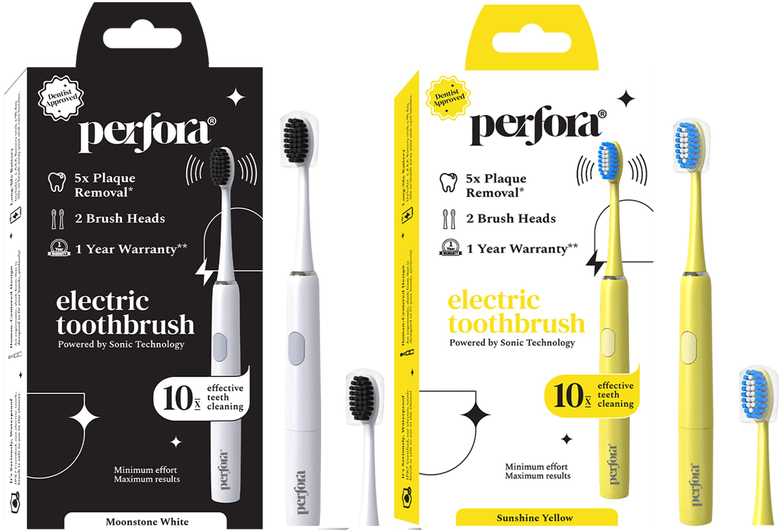 Perfora Electric Toothbrush | 1 Year Warranty | Electric Brush, Electric Toothbrush For Kids, Men & Women, 2 Modes, AAA Powered, 90 Days Battery Life, 002 (Sunshine Yellow & Moonstone White) (B0BVW75KPK) Amazon Price History, Amazon Price Tracker