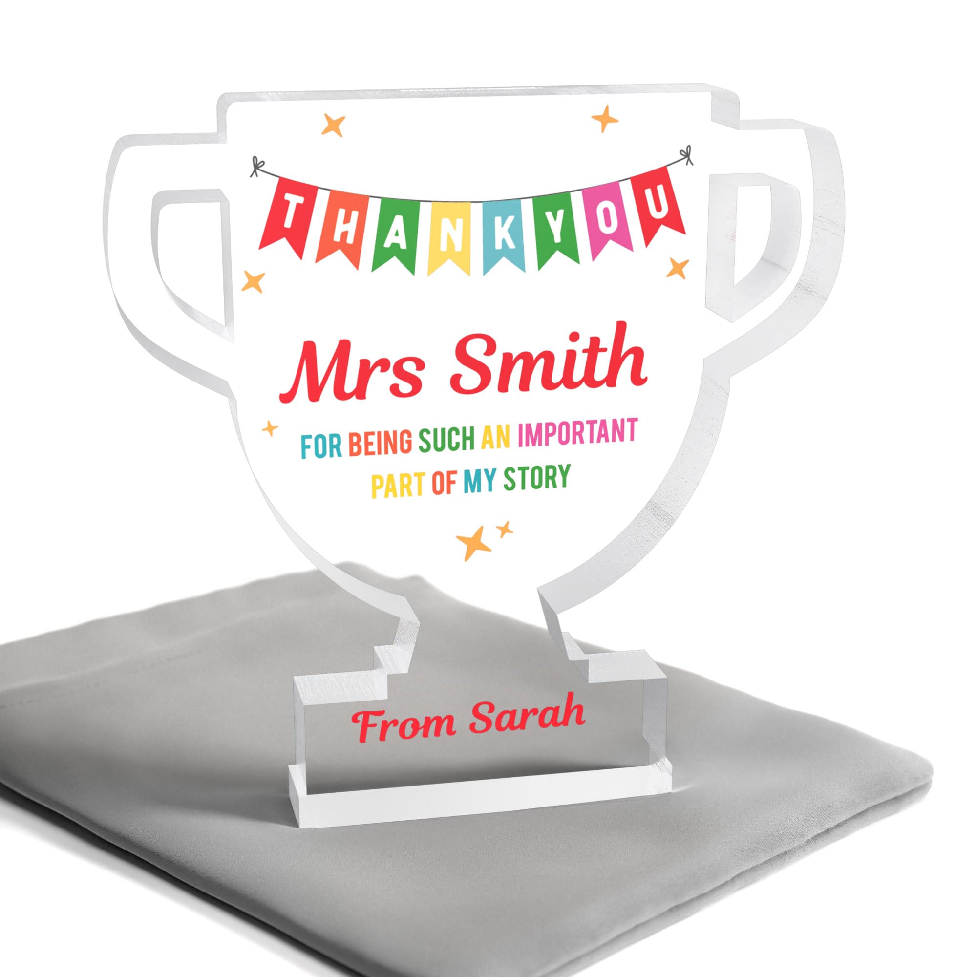 Beecreative Personalised Award For Best Teacher - Teacher Trophy Keepsake - Teacher Leaving Gift - With Grey Bag