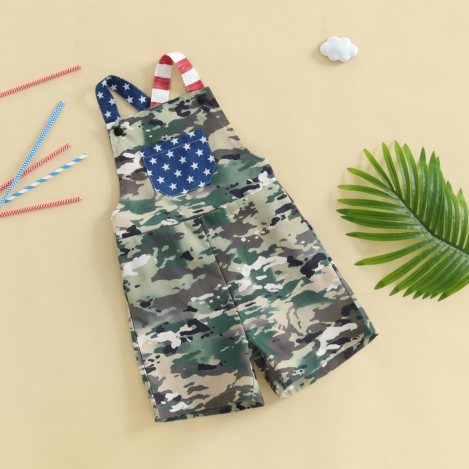 Nsywmzy Toddler Baby 4th of July Outfit Girl Boy American Flag Overalls Star Stripe Sleeveless Suspender Jumpsuit with Pocket (Army Green, 3-4 Years)