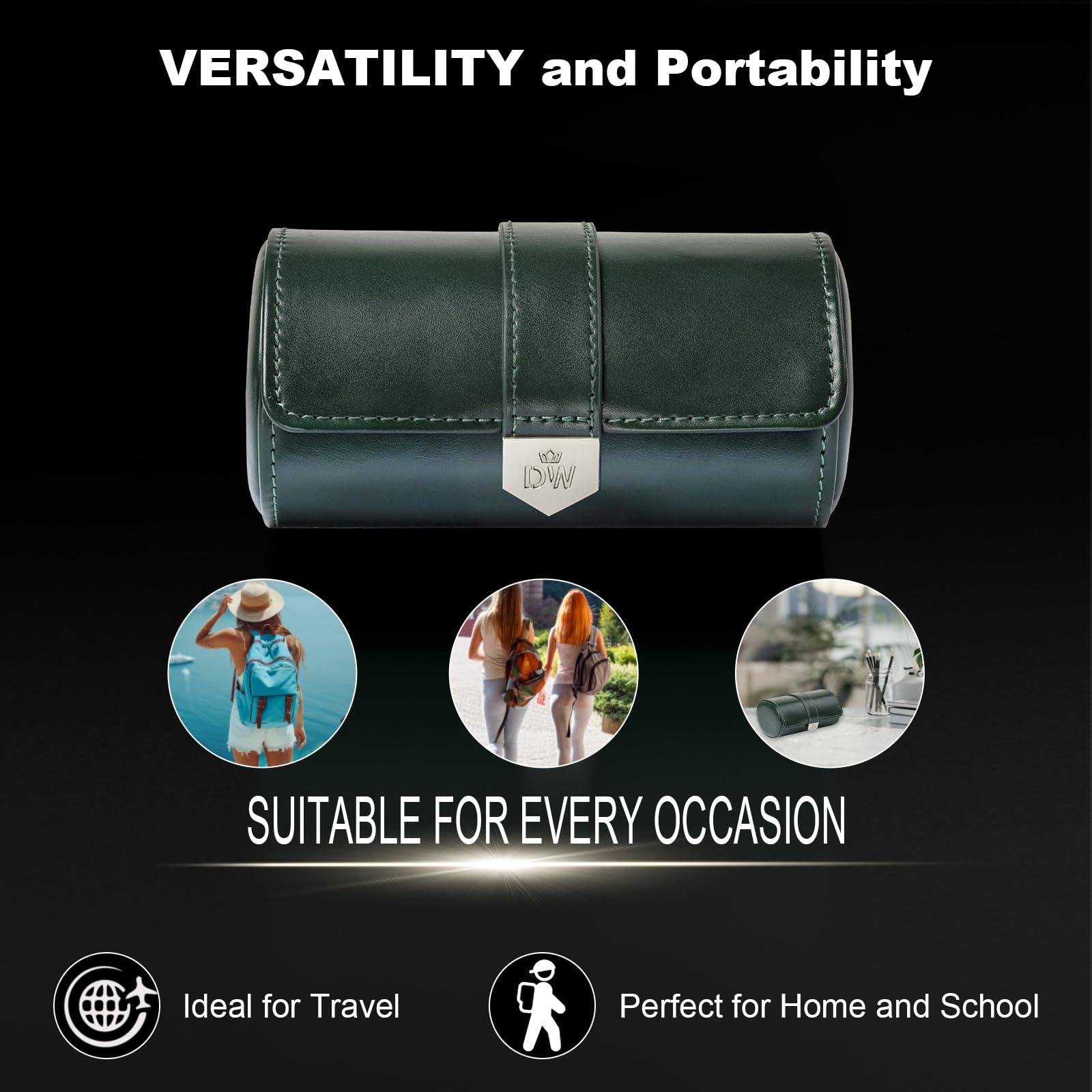 DUKWIN Rotolo per 2 orologi, organizer da viaggio con cuscini rimovibili, per uomini e donne, in pelle, per collezione di orologi e regalo per anniversario e compleanno (contenitore per orologi verde)