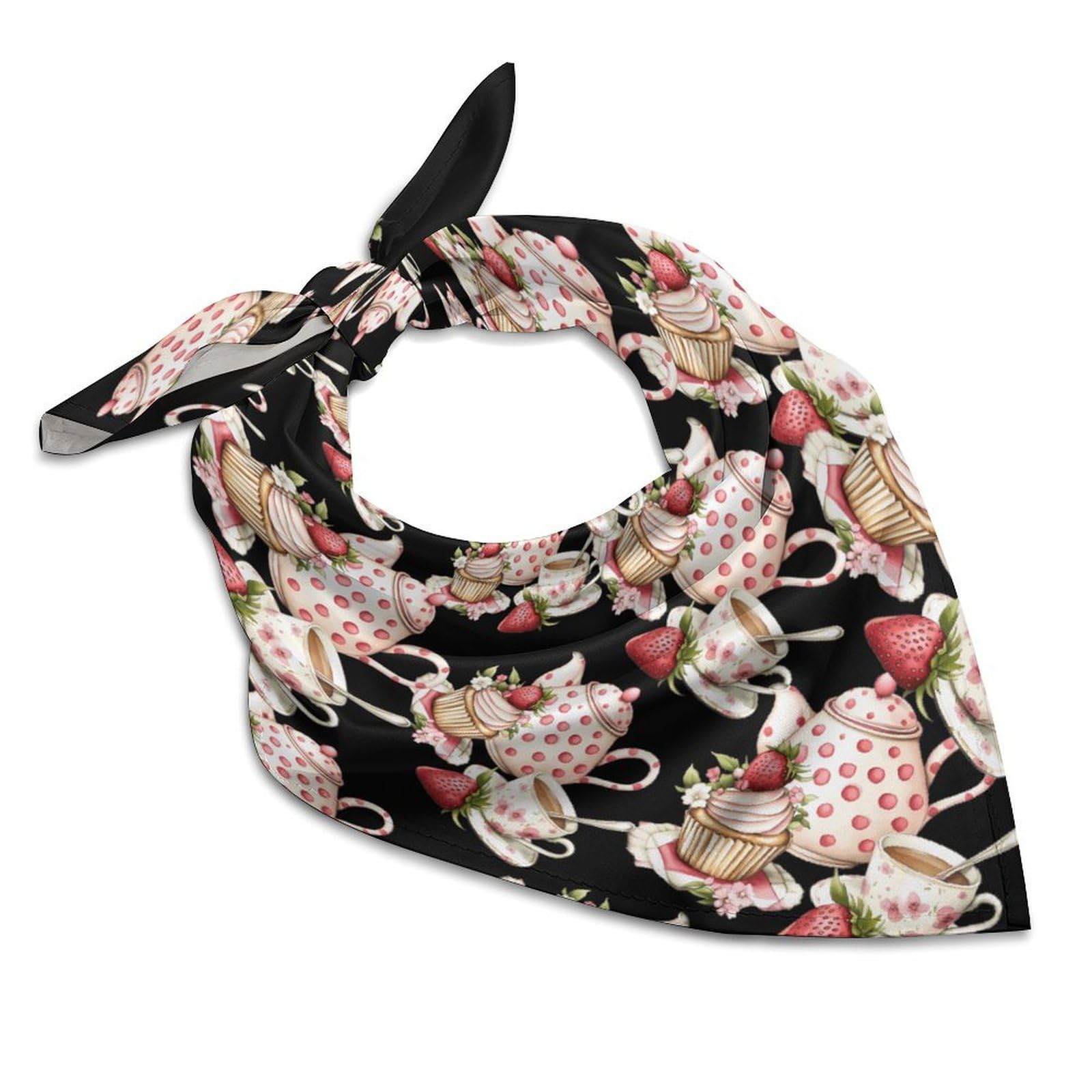 Hlbsdm Women's As Pic Afternoon Tea Teapot Cup Strawberry Cupcake Fashion Head Scarf For Silk Like Bandana Kerchief Satin Square Scarves
