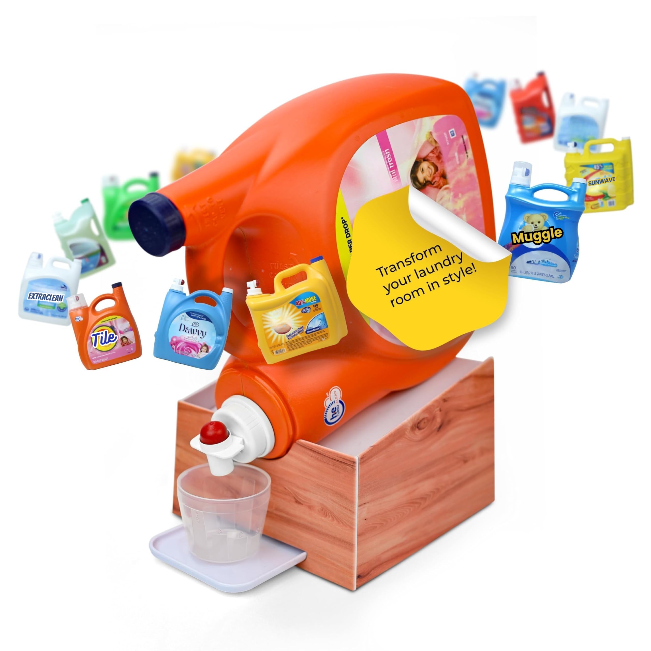 Photo 1 of Skywin TidyFriend No-Spill Wood Liquid Laundry Detergent Dispenser Holder, Laundry Soap Dispenser Holder with Drip Tray for Laundry Room Organization
