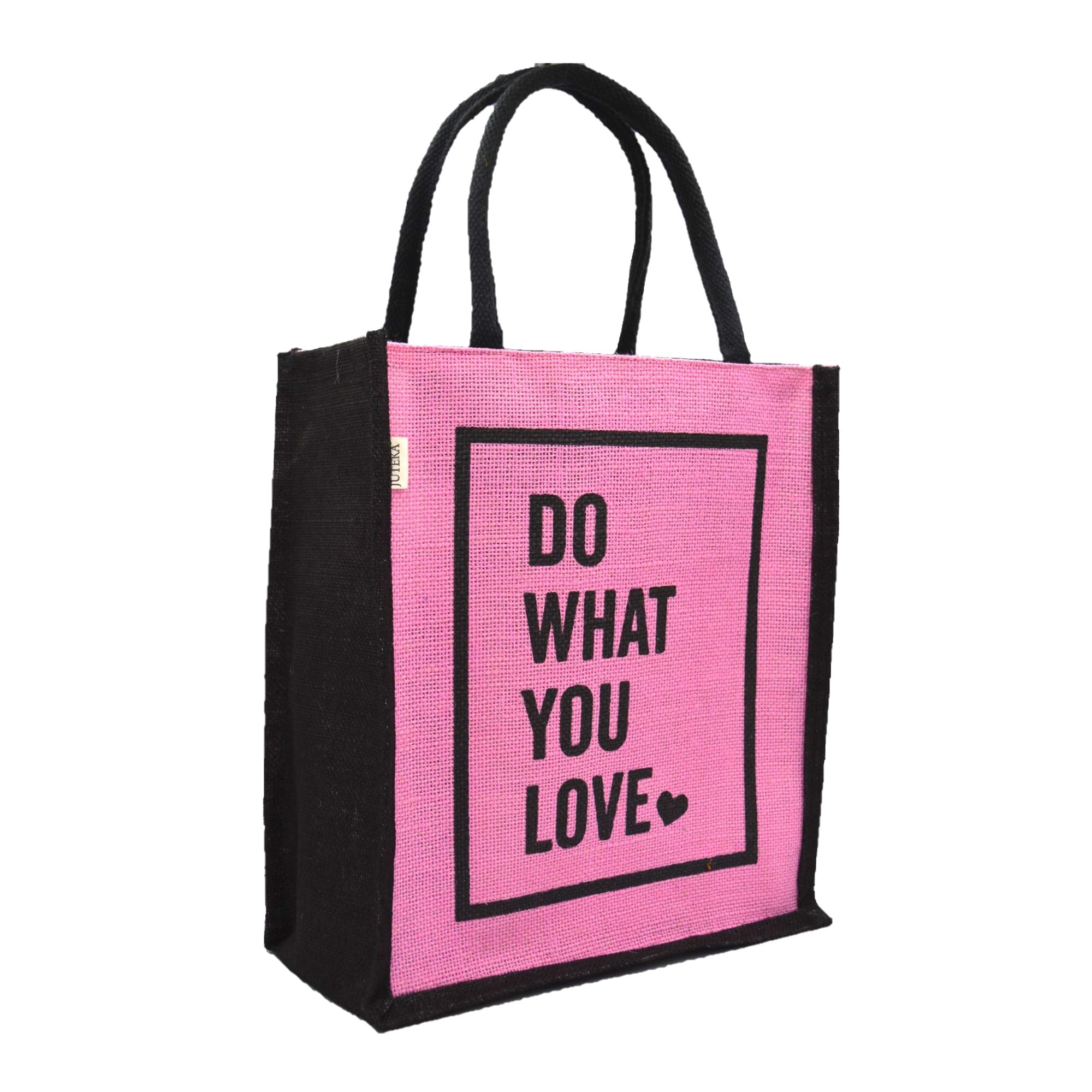 JUTEKA Eco Friendly Reusable Printed Multipurpose Jute Carry Bag for Lunch, Grocery, Tiffin, Office with Zip and Padded Handles for Men Women. (Size: Medium) (Baby Pink) (B0CPYHLQH5) Amazon Price History, Amazon Price Tracker
