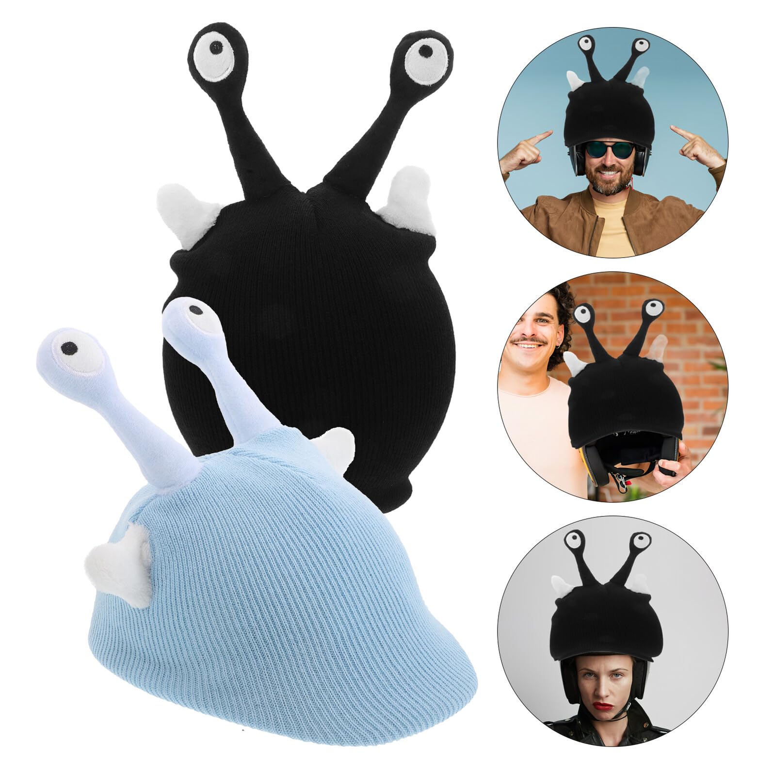 IMIKEYA 2 Pezzi Copricasco da Sci e Moto in Maglia Elastica con Antenna a Cartone Animato, Copertura Protettiva Divertente per Caschi da Snowboard e Bici, Accessorio Invernale per Sport e