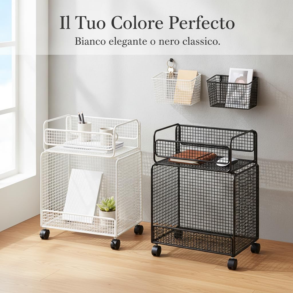 Carrello Portaoggetti da Scrivania, Nero doppio strato ispessito | Design a due ripiani, Carrello Multiuso, Stoccaggio articoli da bagno, Per impiegati d'ufficio
