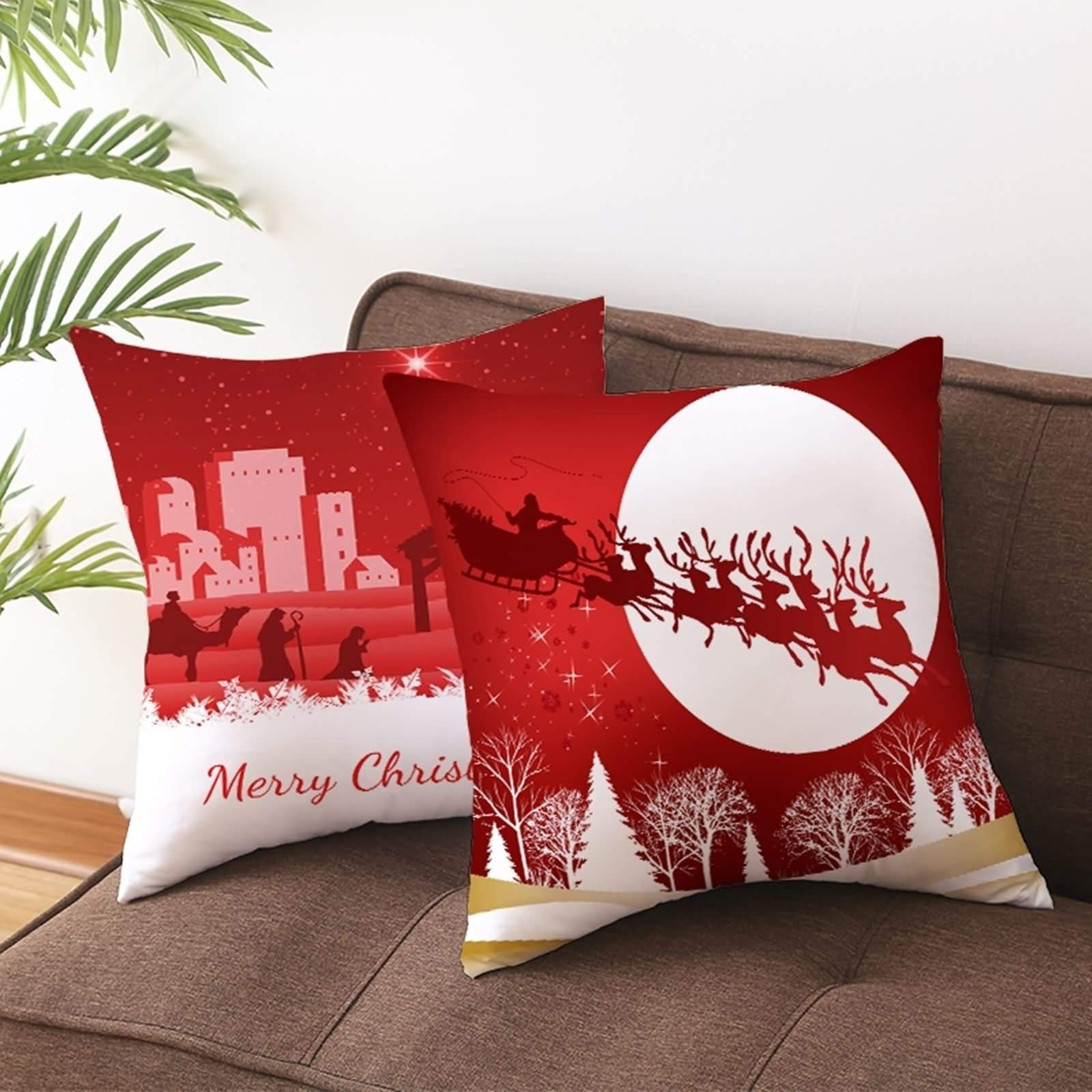 Irayin Kerstkussensloop, 4 stuks, kerstdecoratie, linnen, kussenovertrek, kerstdecoratie voor