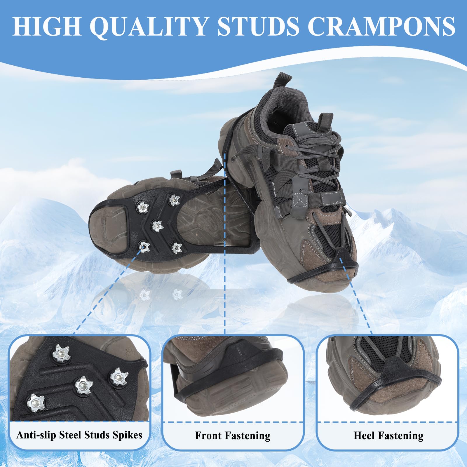 Abeillo, punta per scarpe antiscivolo, punta per scarpe, manico in silicone ghiaccio neve, punte in acciaio inox, artigli per scarpe, ramponi, scarpe per scarpe invernali, outdoor, per uomo e donna