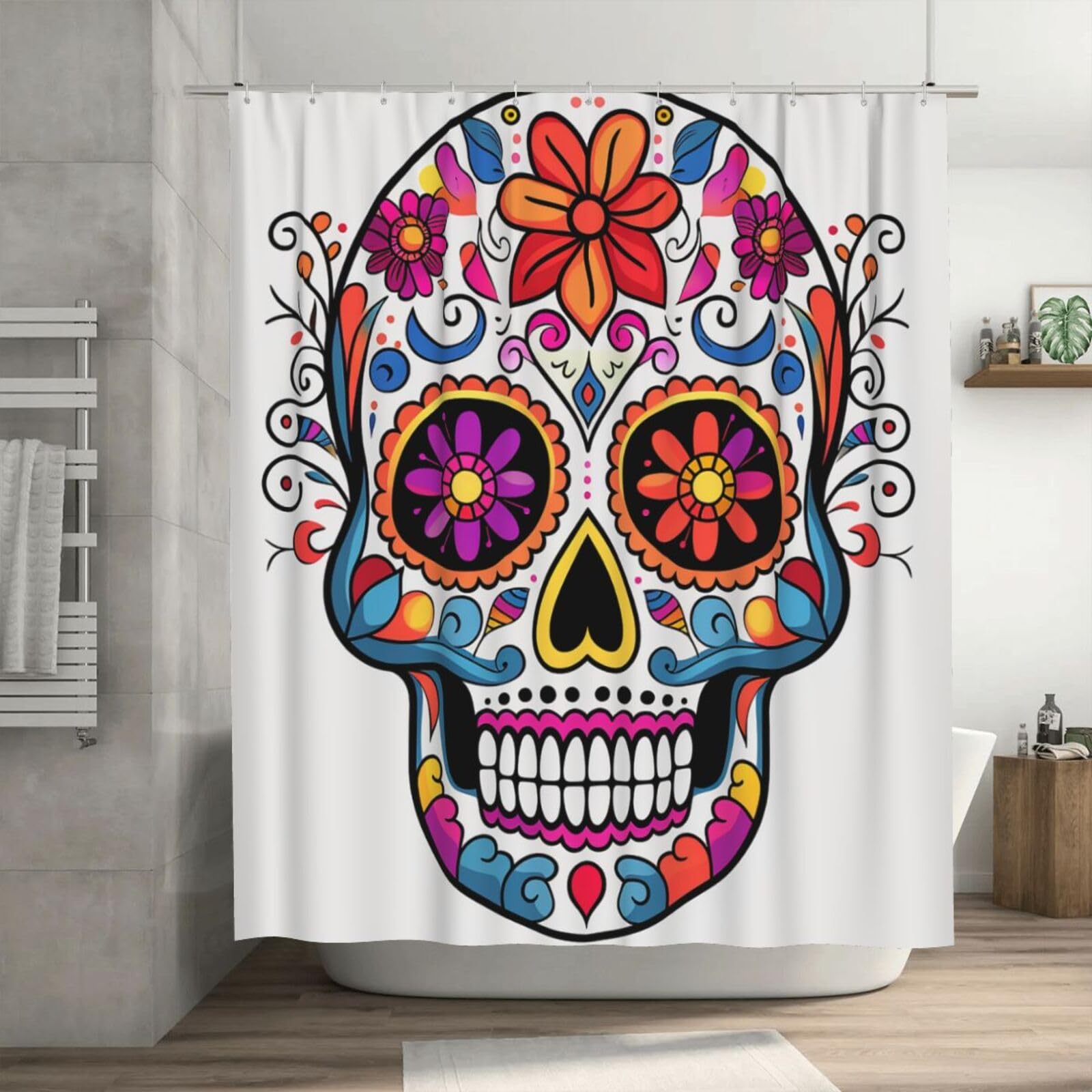Rideau de douche imperméable tête de mort anti-moisissure avec crochets pour salle de bain