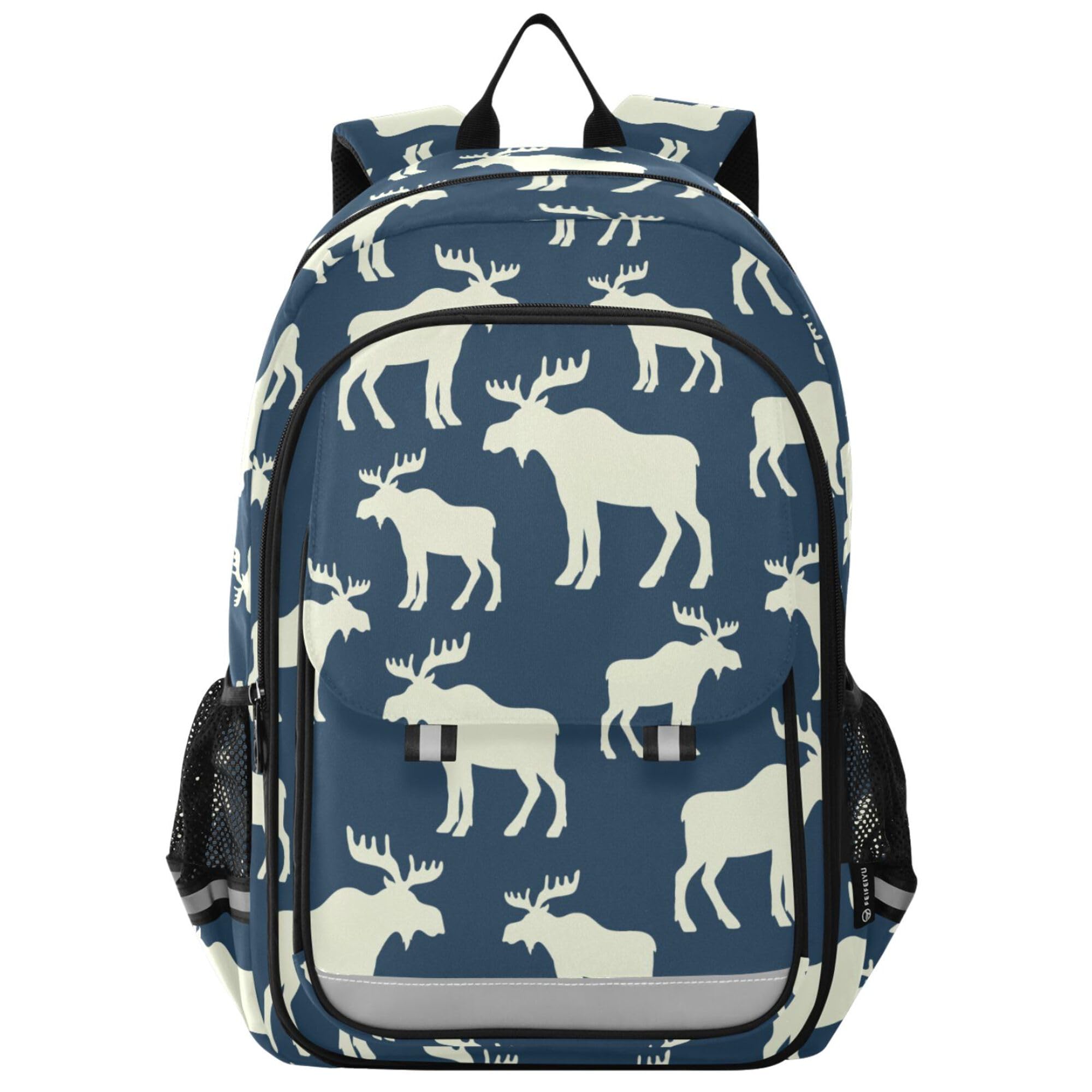 Fisyme Winter Deer Moose School Backpack Laptop Backpack Bags Bookbag Travel Casual Computer Notebooks Daypack