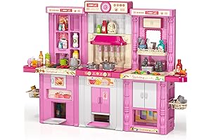 TEMI Kids Kitchen Play Set - Real Sounds and Light, 3-in-1 Pink...