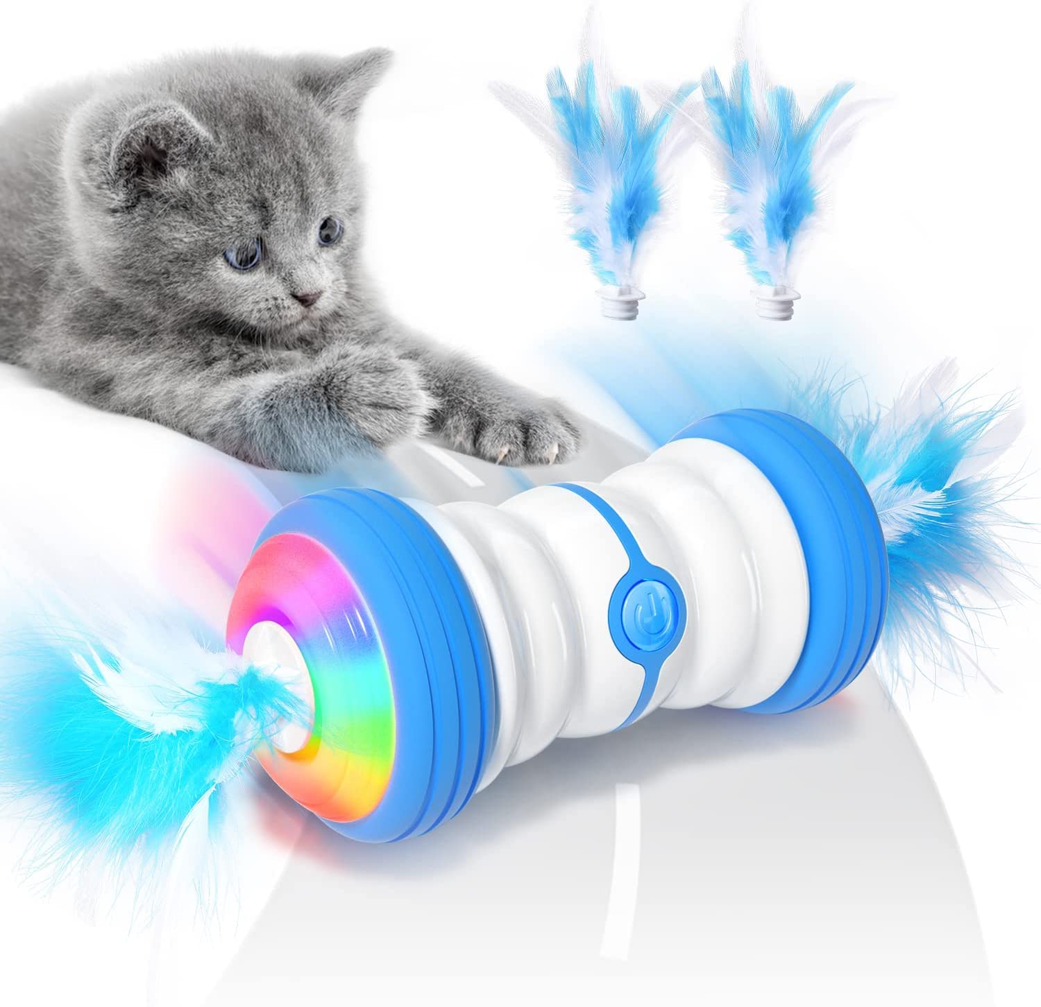 Electric Cat Toy - Automatic Cat Toy Feather - Interactive Cat Toy - Robotic Cat Toy with 4 Feathers & Bell, LED Light and 2 Speeds Mode - Cat Toys for Indoor Cats/Kitten Fun, Exercise Training