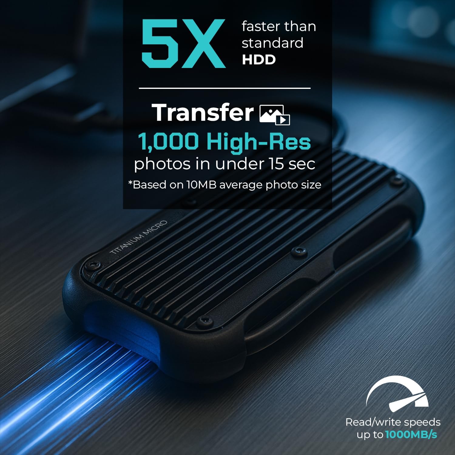 Titanium Micro External SSD 2TB - Mercury Portable SSD, Up to 1000MB/s, USB 3.2 Gen 2 USB-C USBA, Rugged IP66 Water Resistance, Drop Proof, External Solid State Drive Slim and Lightweight Storage