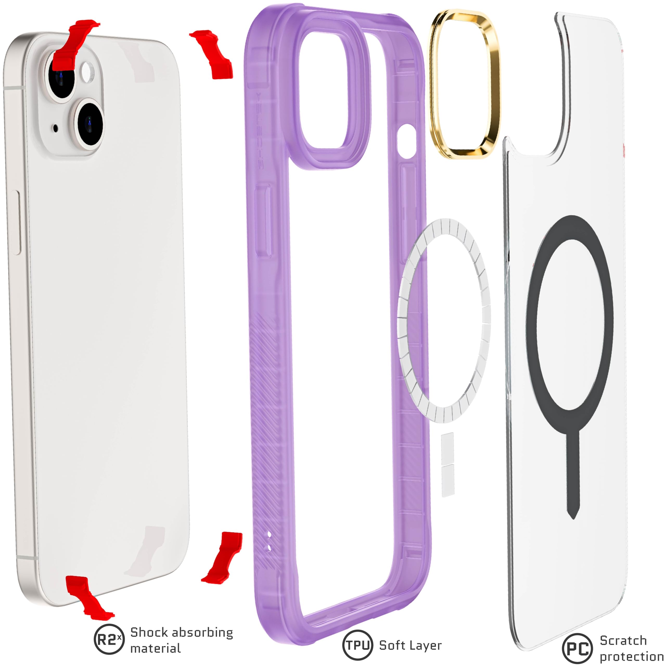Ghostek Covert Custodia magnetica per iPhone 15 Plus, trasparente, compatibile con accessori MagSafe, protezione antiurto dalle cadute, cover trasparente per telefono (6,7 pollici, viola)