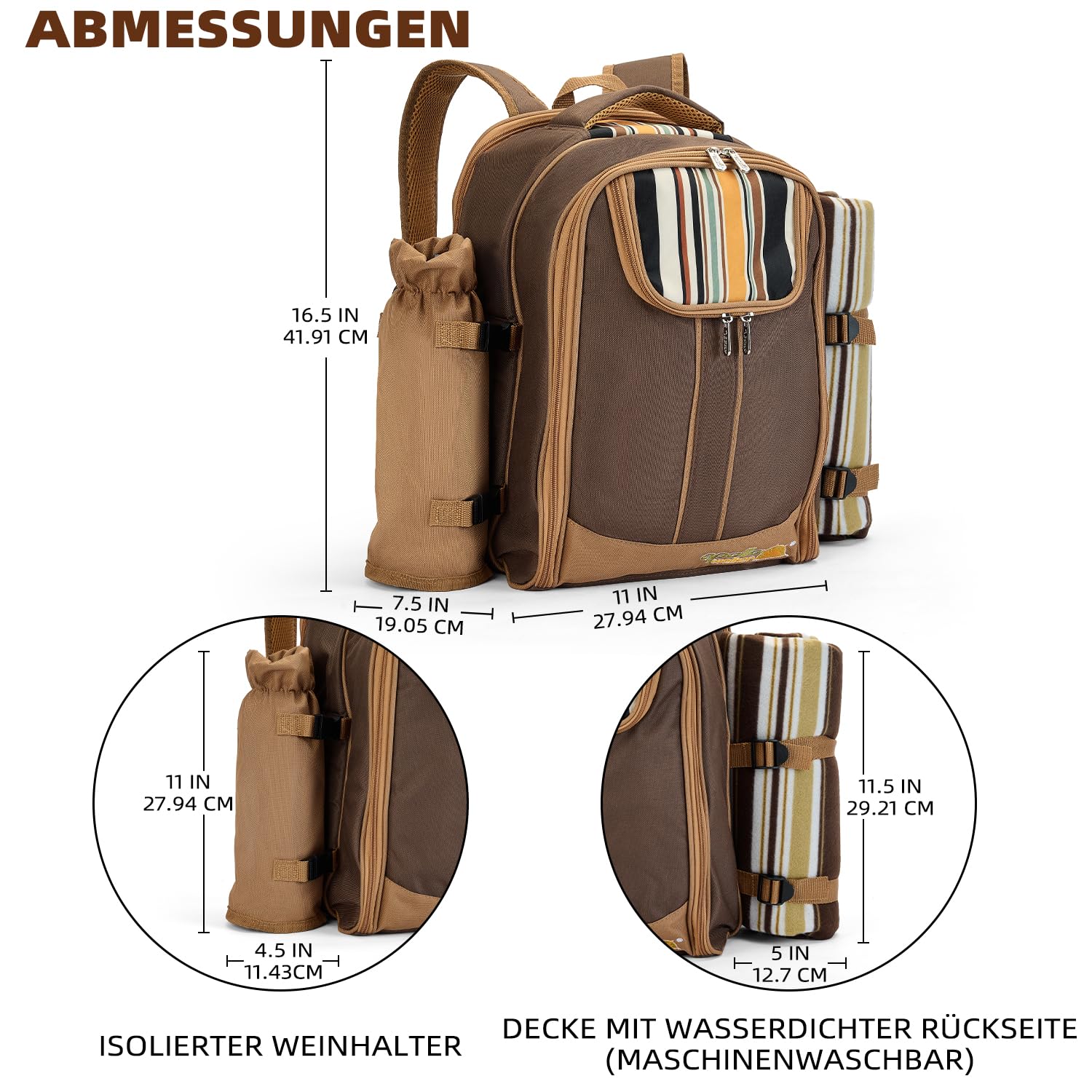 apollo walker Picknickrucksack 4 Personen Picknick Set (Set & Decke) Thermotasche Kühltaschen für Camping, Strand, Wandern Barun