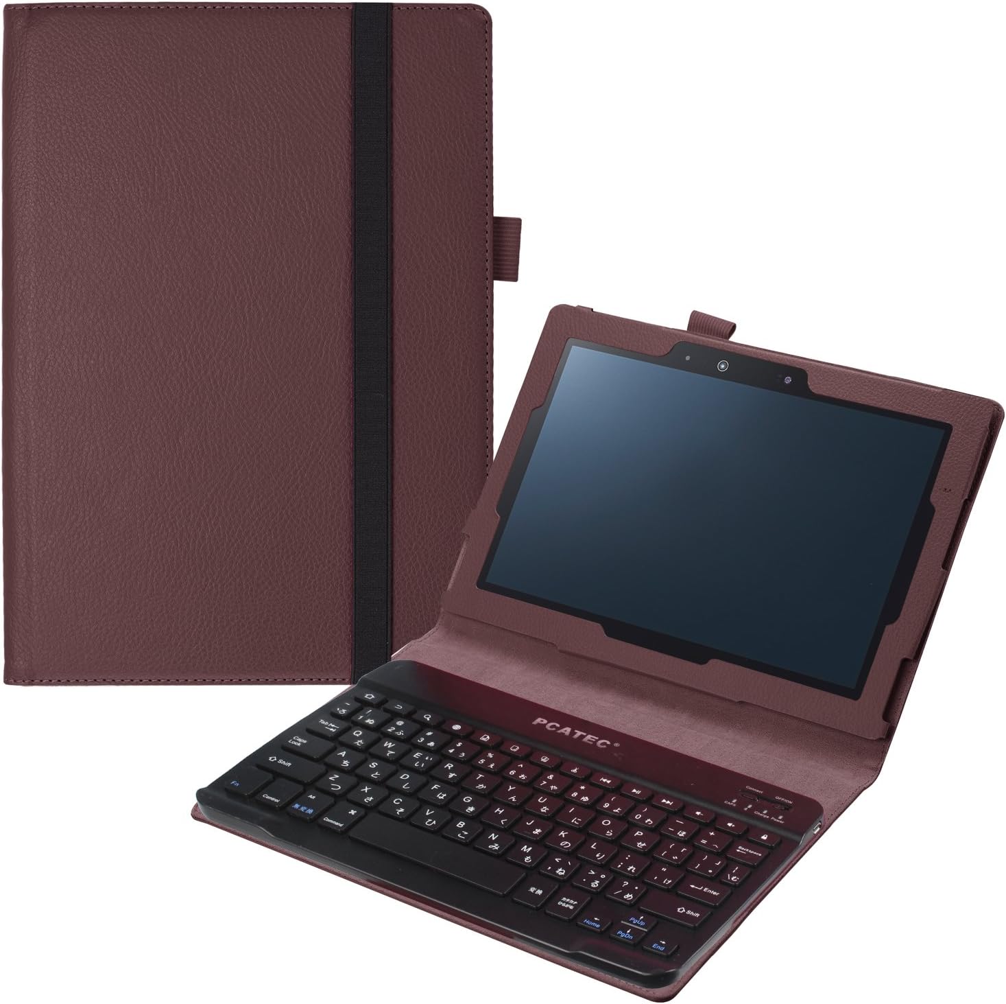 Amazon Pcatec Docomo Arrows Tab F 02k 専用レザーケース付き Bluetooth キーボード バンド開閉式 ケース Us配列 日本語入力対応 ブラウン Pcatec パソコン用キーボード 通販