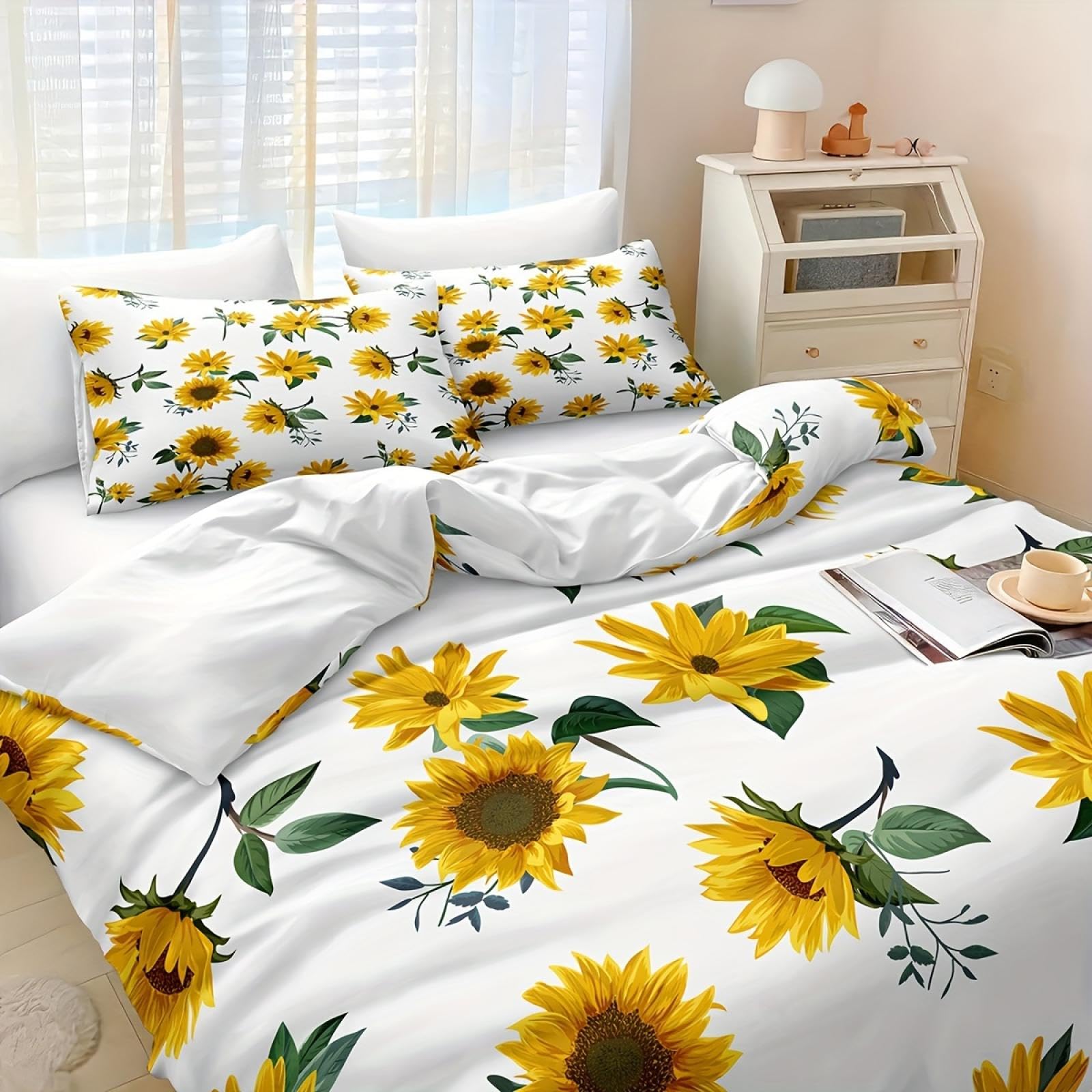 Parure de lit de qualité supérieure imprimé tournesol housse de couette finition premium