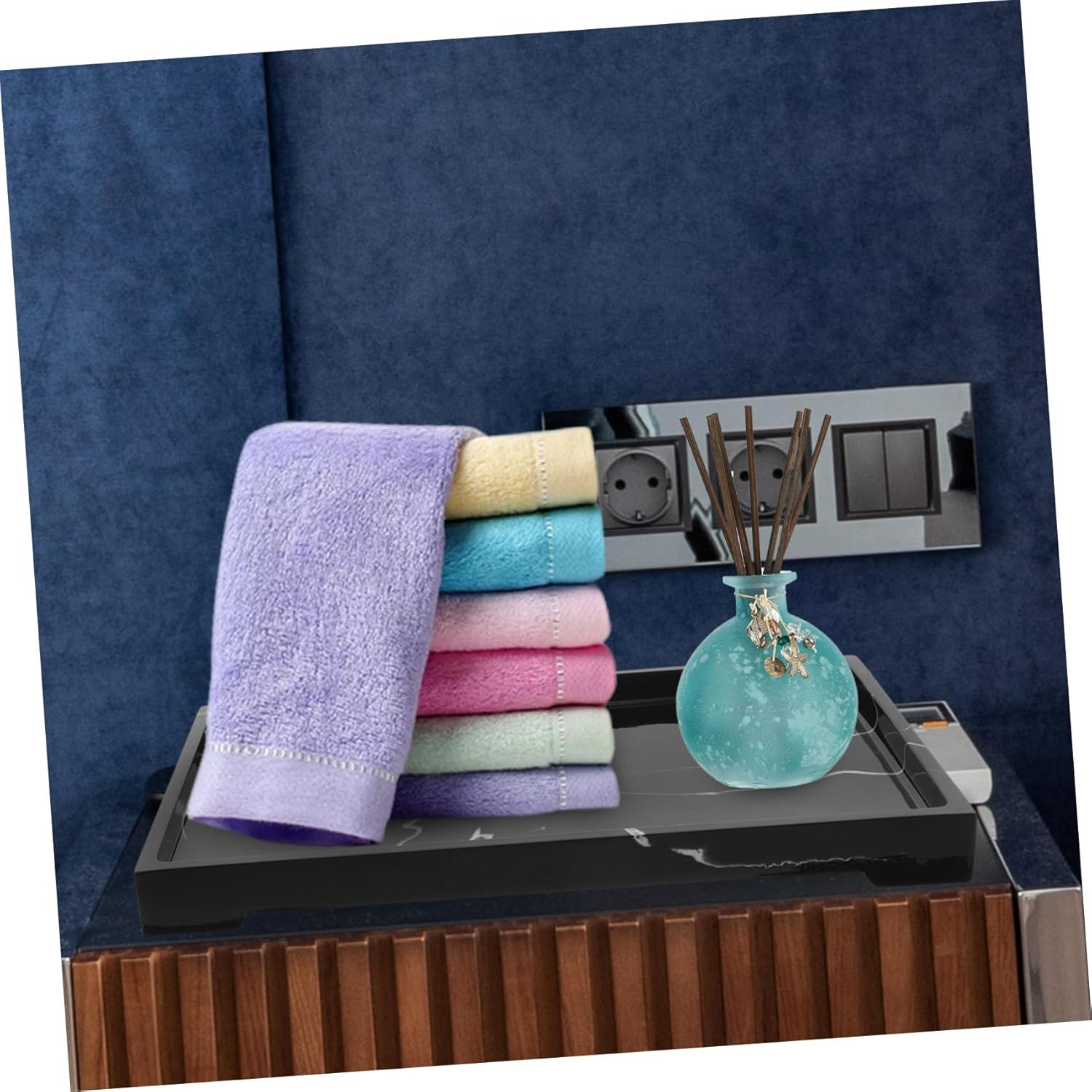 Luxshiny Vanity Tray for Perfume Marbled Storage Tray Bathroom Organizer Makeup Brush Holder Decorative Desktop Organizer
