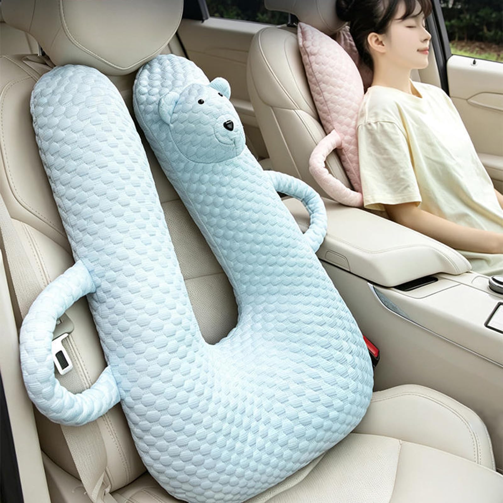 Cuscino Comfort da viaggio per veicoli, cuscino per collo e corpo in tessuto morbido, supporto a forma U, maniglie laterali, cuscino per dormire rilassante nel fine settimana Cuscino lato sedile