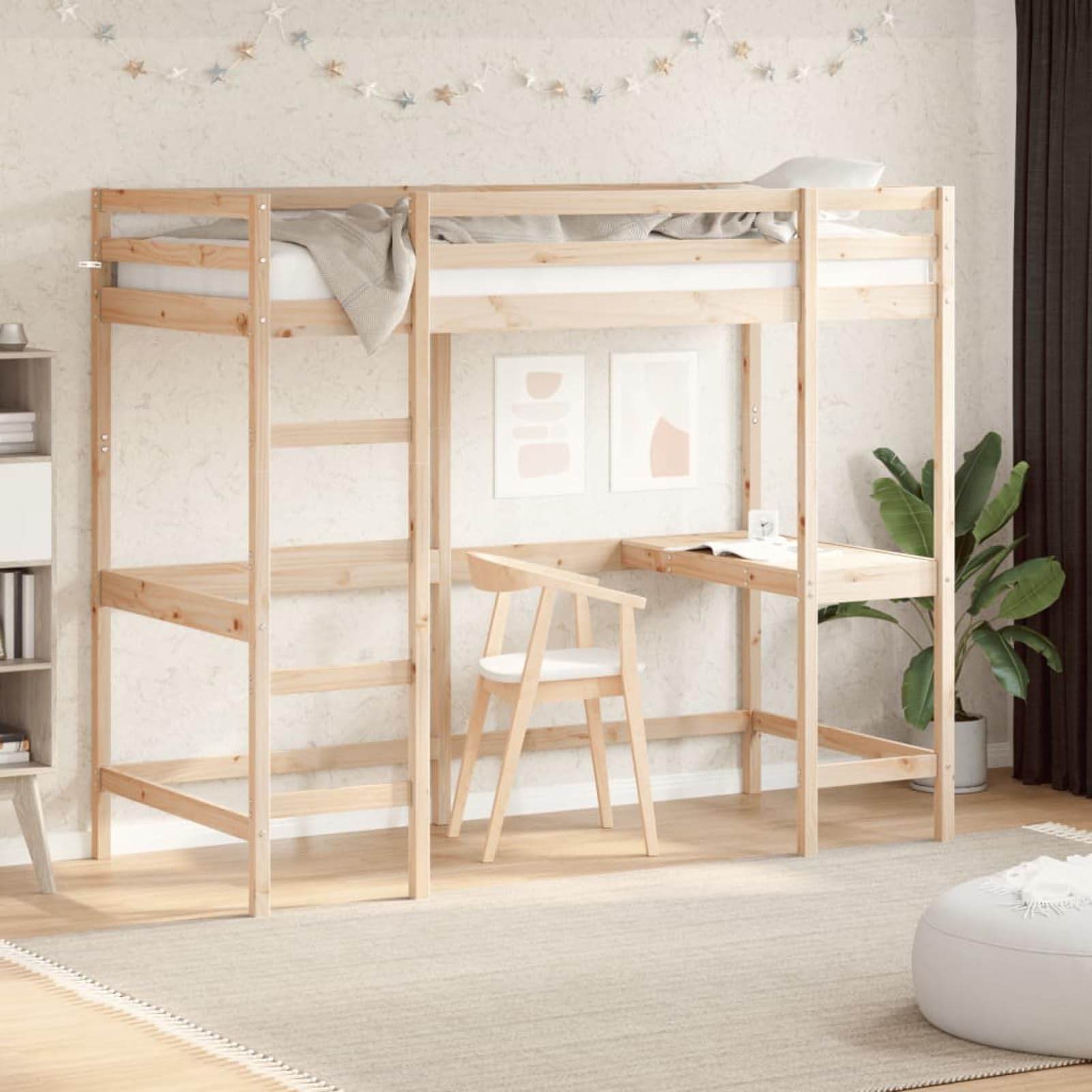Letto Soppalco con Scrivania 100x200 cm Legno Massello Pino,Letto per Camerette,Letto a Soppalco,Letto e telai per Letti-842846