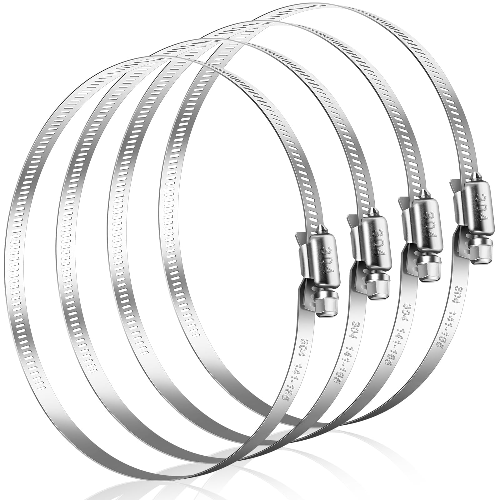 Bolatus Hose Clips 141-165 mm, 4 Pcs Hose Clamp Stainless Steel 304 Adjustable Screw Clamps, Pipe Clamps Assortment for Pool, House Gas Pipe, Garden Hose