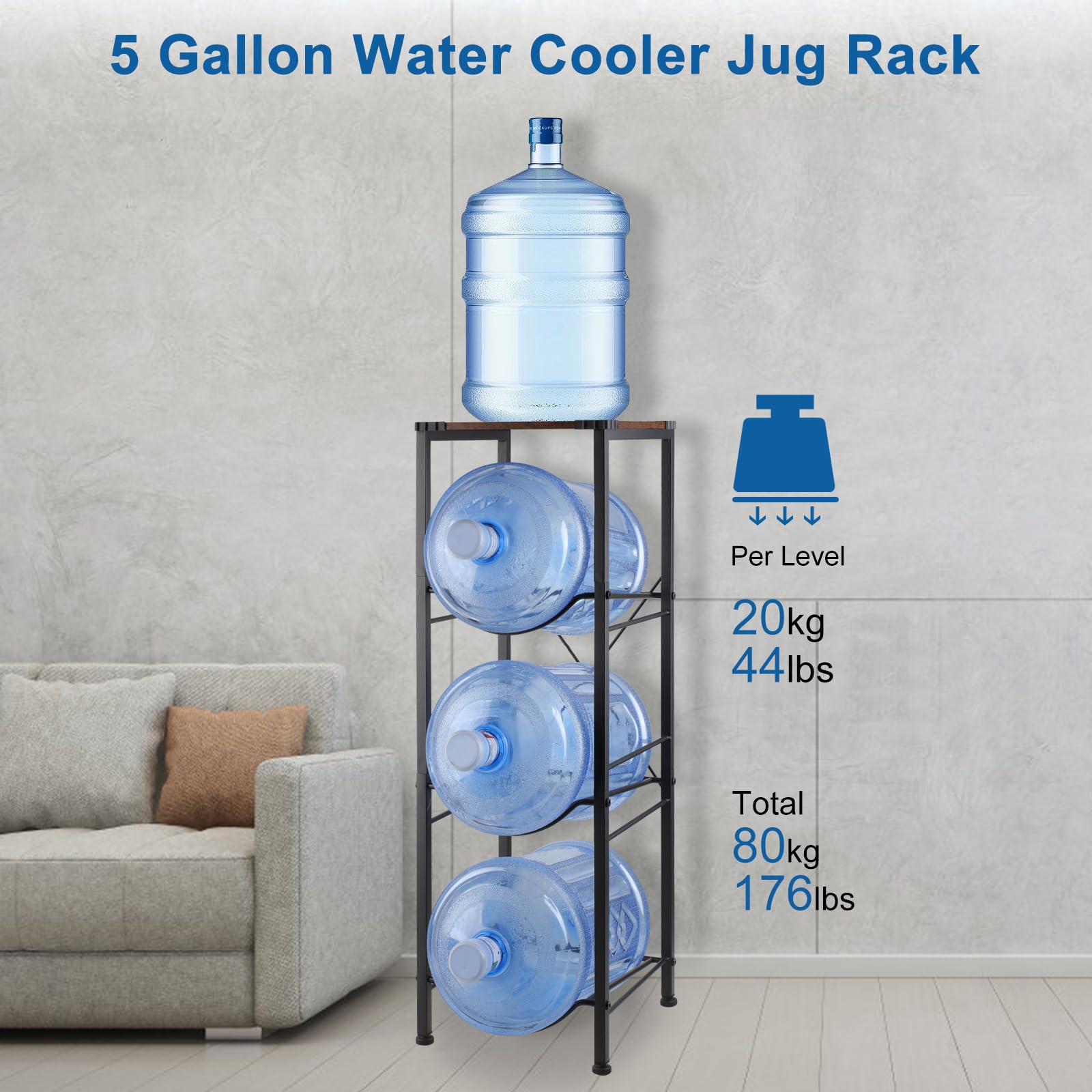Soporte de metal para botellas de agua de 3 niveles, 100 cm de altura, color negro