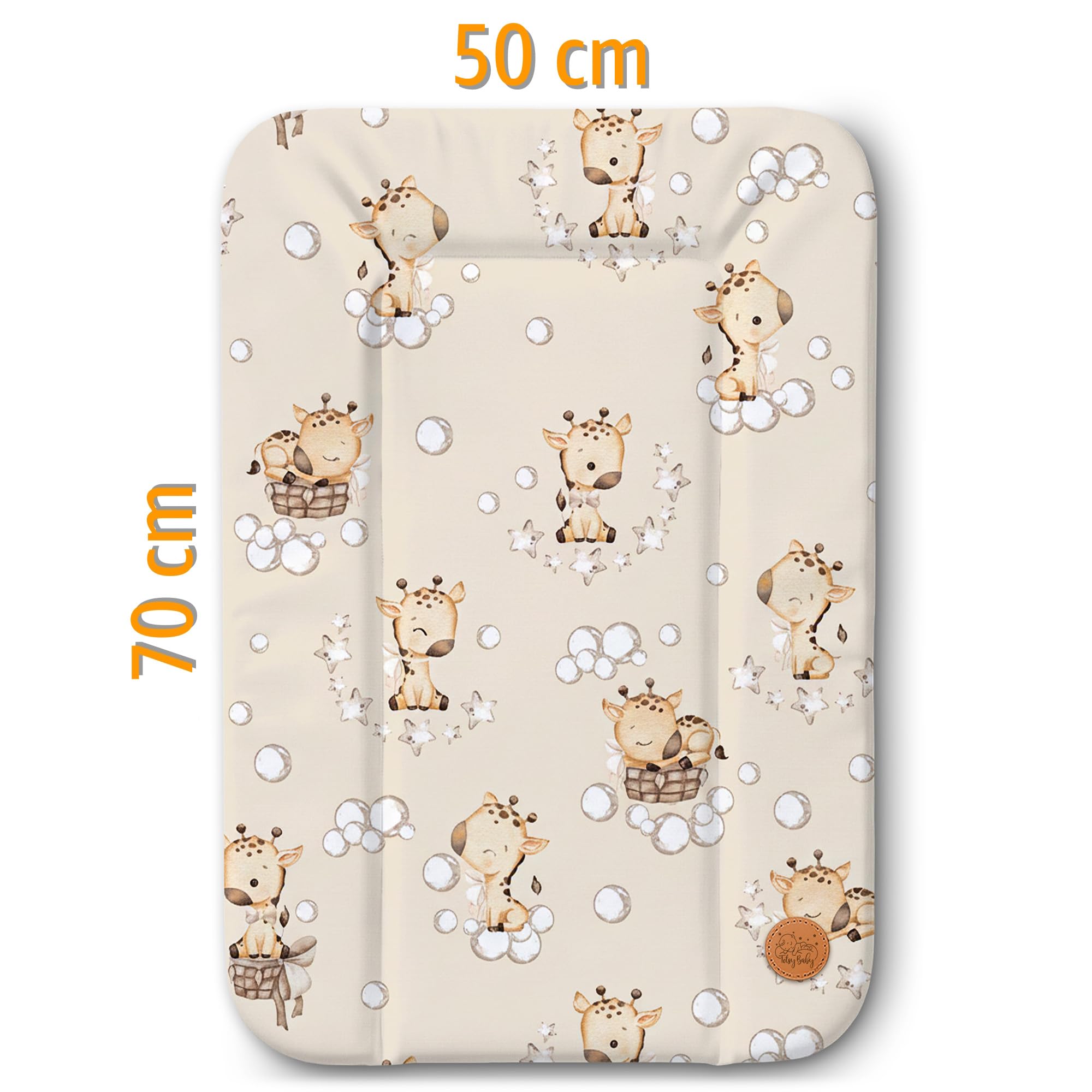 Matelas a langer bebe 70x50 cm - table à langer pour bébé avec plan, tapis imperméable facile à nettoyer à poser sur une machine à laver ou une commode Hemnes ou Malm Oeko-Tex Girafes