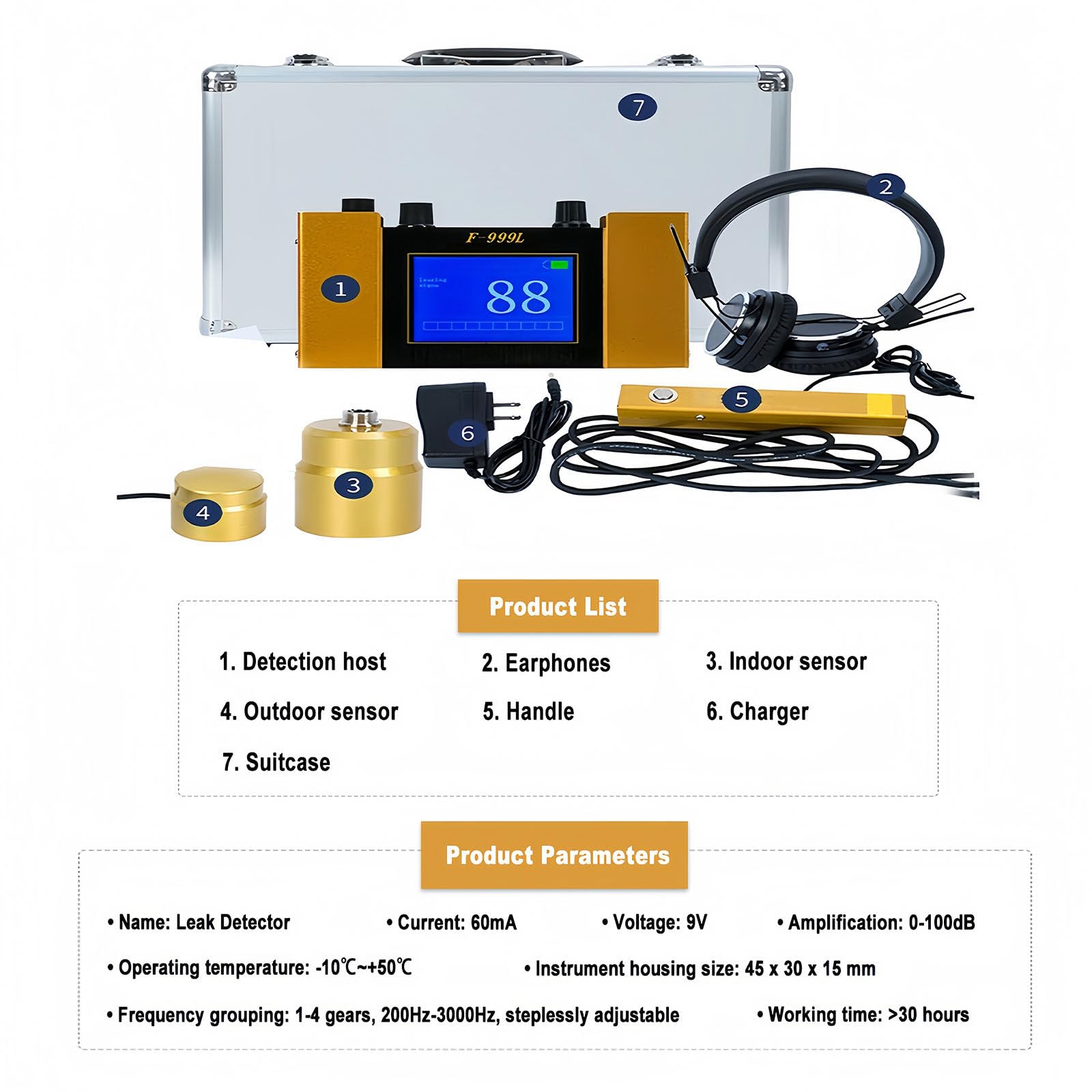 Detector de fugas de agua subterránea con pantalla digital y auriculares, monitor de fugas de tubería de agua para detección y alarma