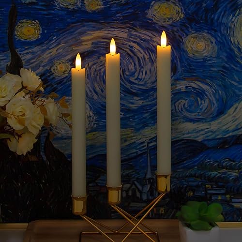 Miniatura 6 de Velas LED cónicas sin llama con temporizador remoto, velas parpadeantes de ventana de color marfil, paquete de 4 velas sin llama de cera real, cera