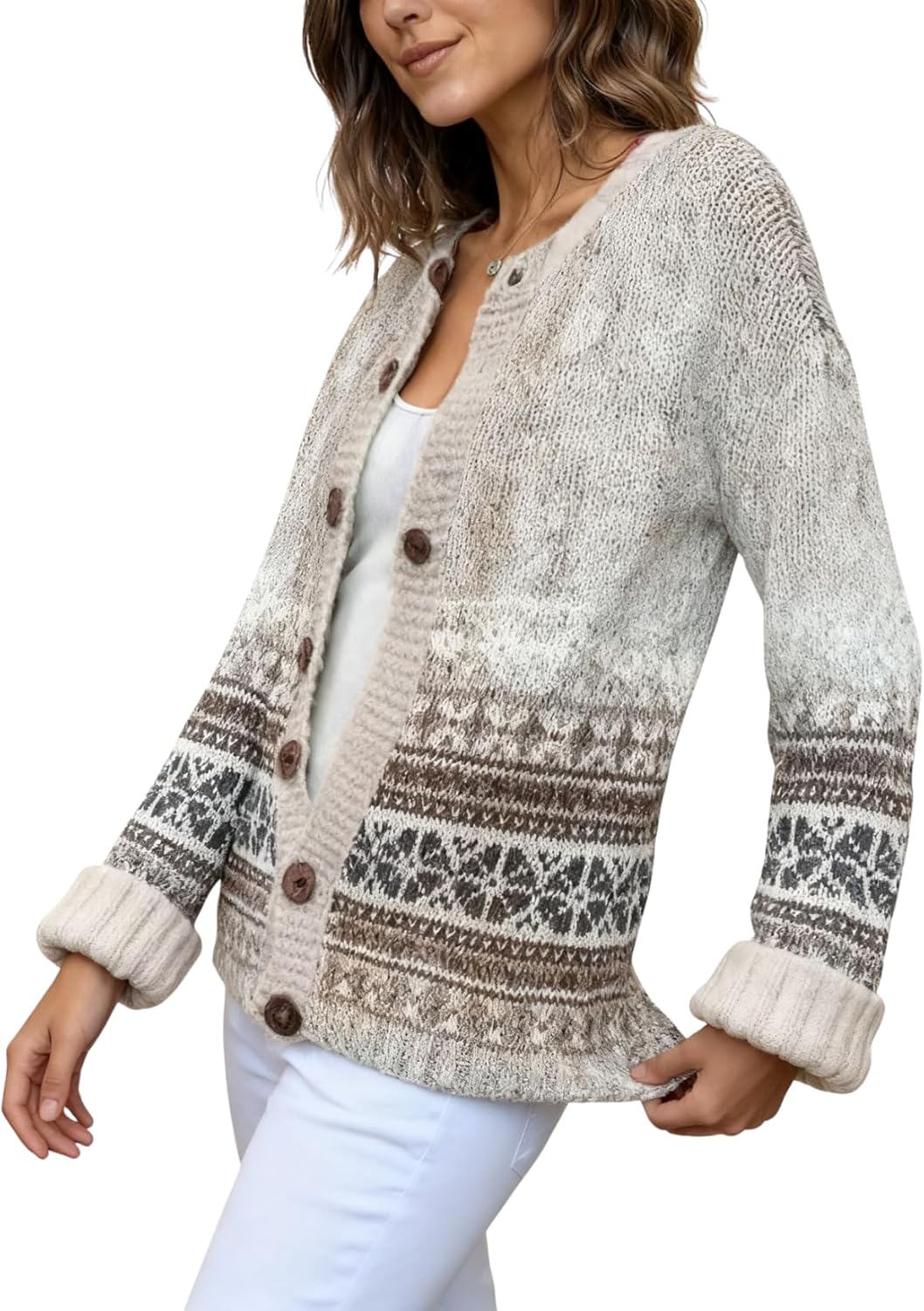 LIZALIG Cardigan for Women Fair Isle Sweater Chunky Cardigan Plus Size Cute Outfits Knit, Vintage Style for Fall Winter - Image 5