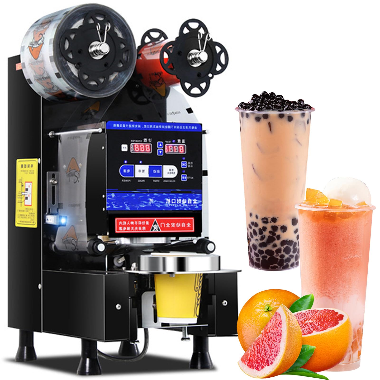 IUokLU Cup Sealing Machine Full Automatic Cup Sealer Machine 90/95Mm, 540-760 Cups/H Commercial Electric Cup Sealing Machine, Digital Control Lcd Panel Cup Sealer-Black