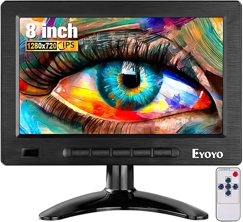 Eyoyo Mini monitor de 8 pulgadas, pequeño monitor HDMI 1080P Full HD IPS Monitor VGA, monitor externo para PCportátilcámara de seguridadRaspberry